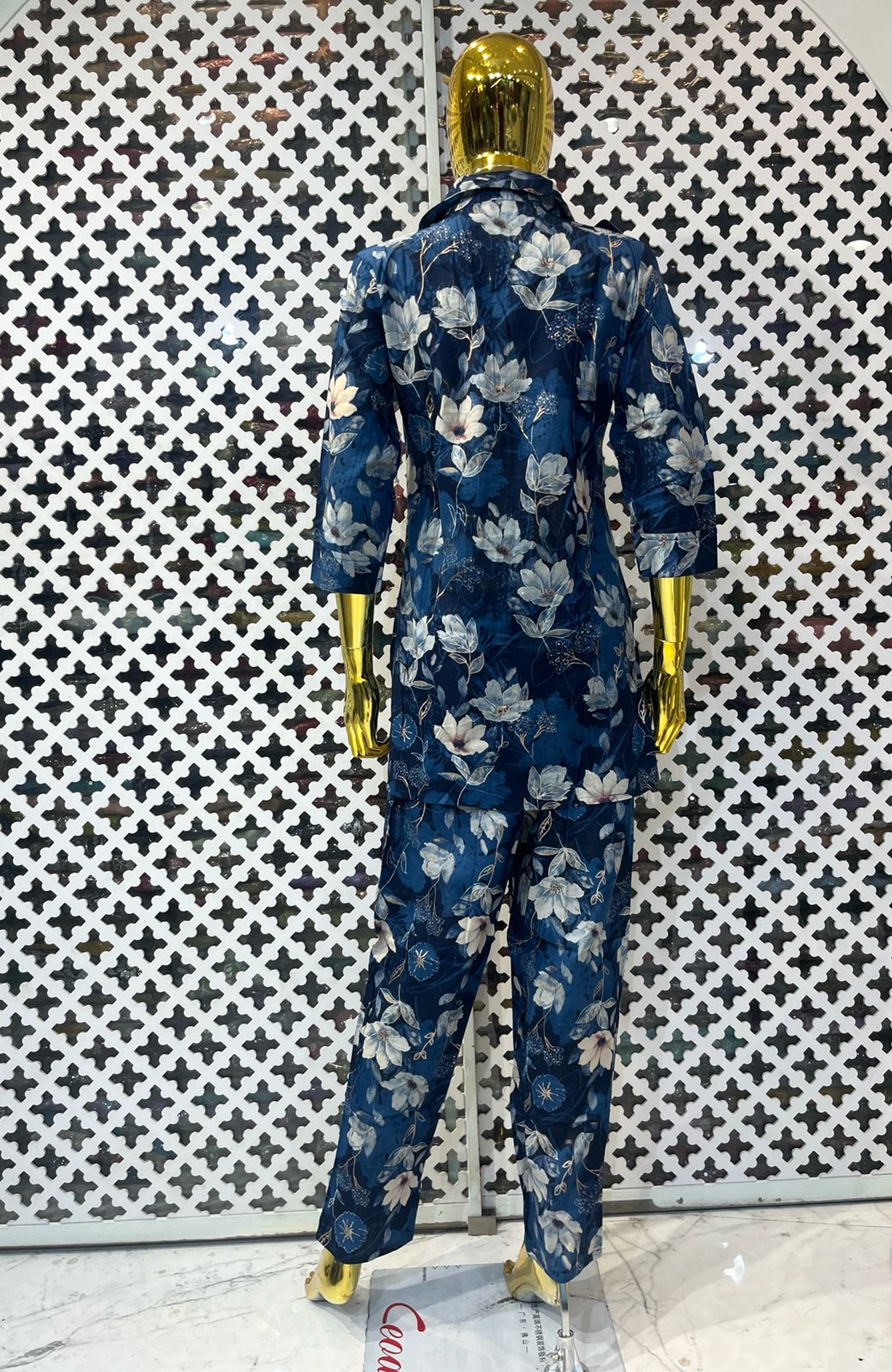 Blue Floral Cotton Co-Ord Set for Women | Digital Print Hand Work Designer Cord Set