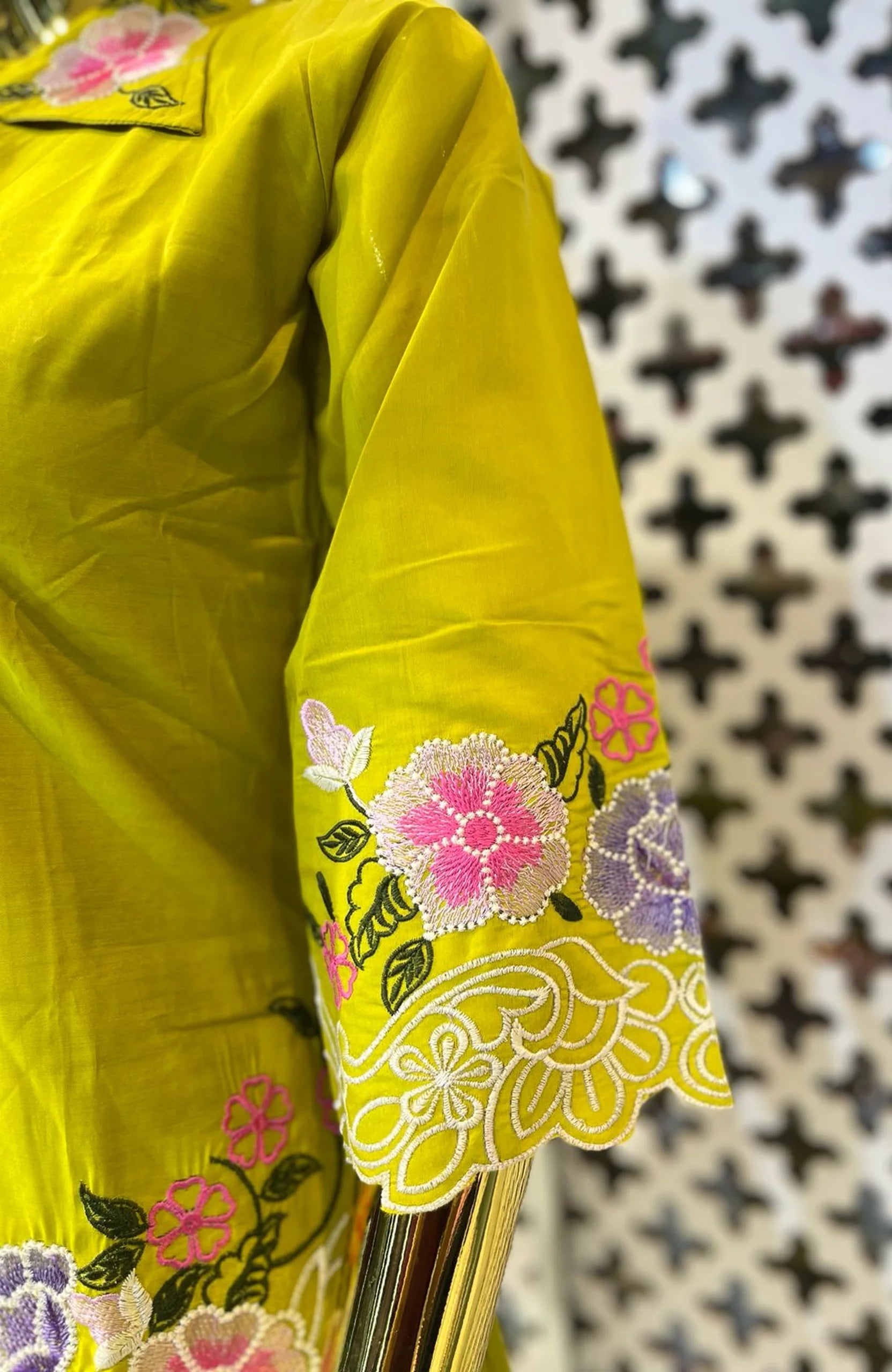 Mehndi Roman Silk Embroidered Co-ord Set for Women | Premium Floral Work 2 Piece Outfit