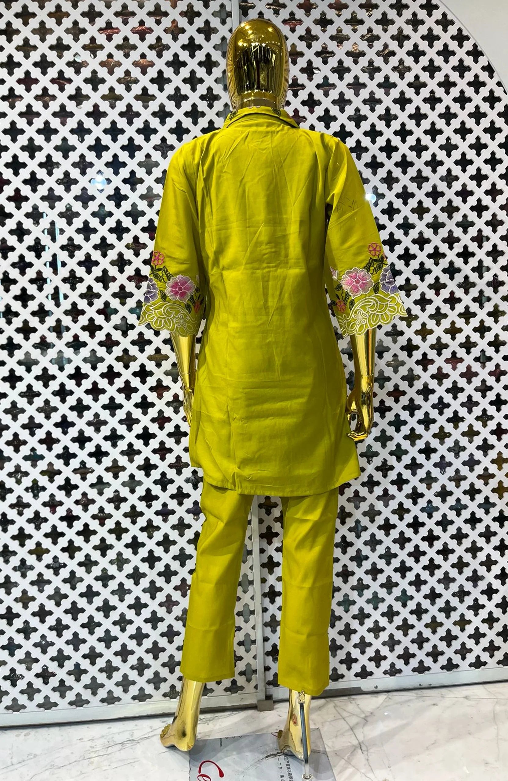 Mehndi Roman Silk Embroidered Co-ord Set for Women | Premium Floral Work 2 Piece Outfit