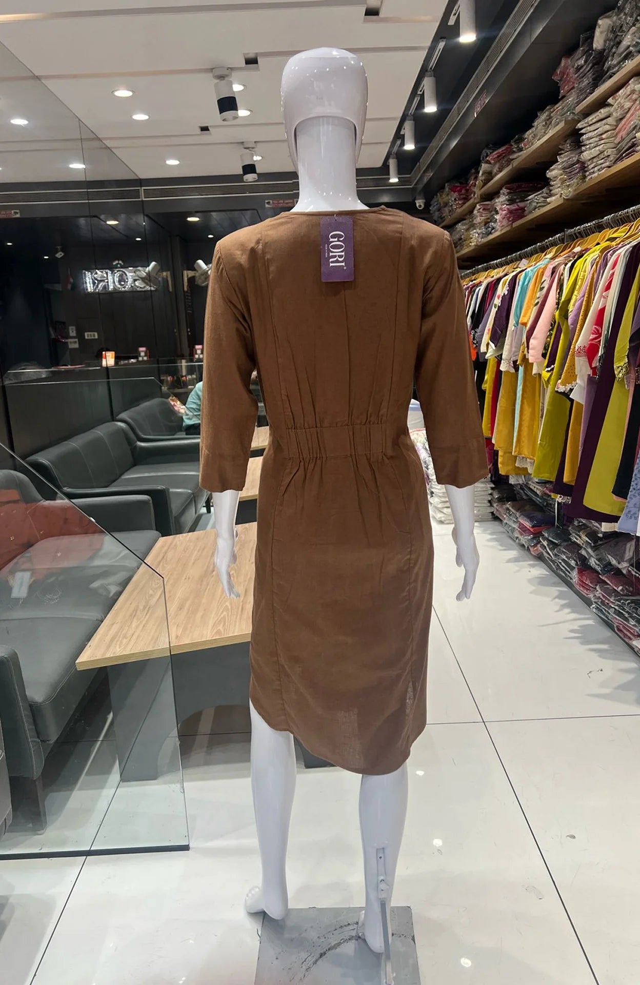 Brown Heavy Flex Cotton Shirt Dress for Women | Button Work One Piece Casual Wear
