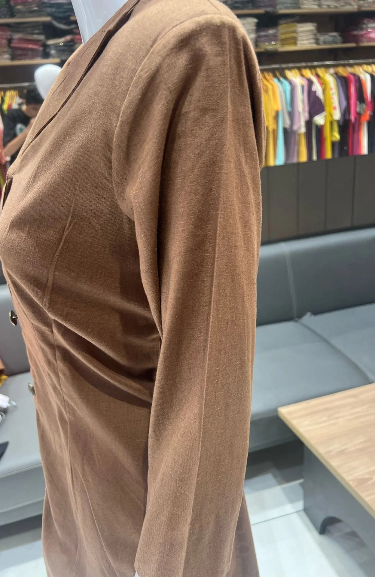 Brown Heavy Flex Cotton Shirt Dress for Women | Button Work One Piece Casual Wear