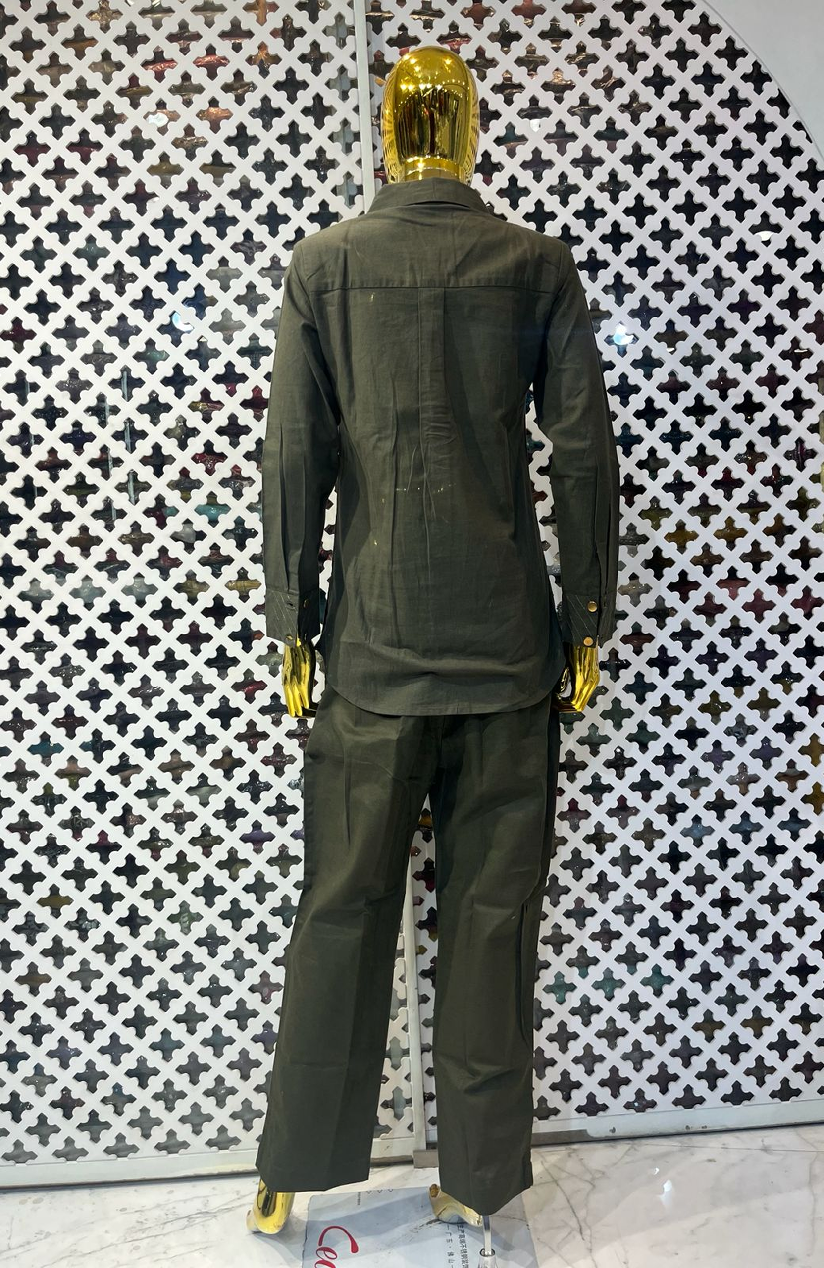 Bottle Green Linen Cotton Co-Ord Set for Women | Hand Sequin Work Designer Cord Set