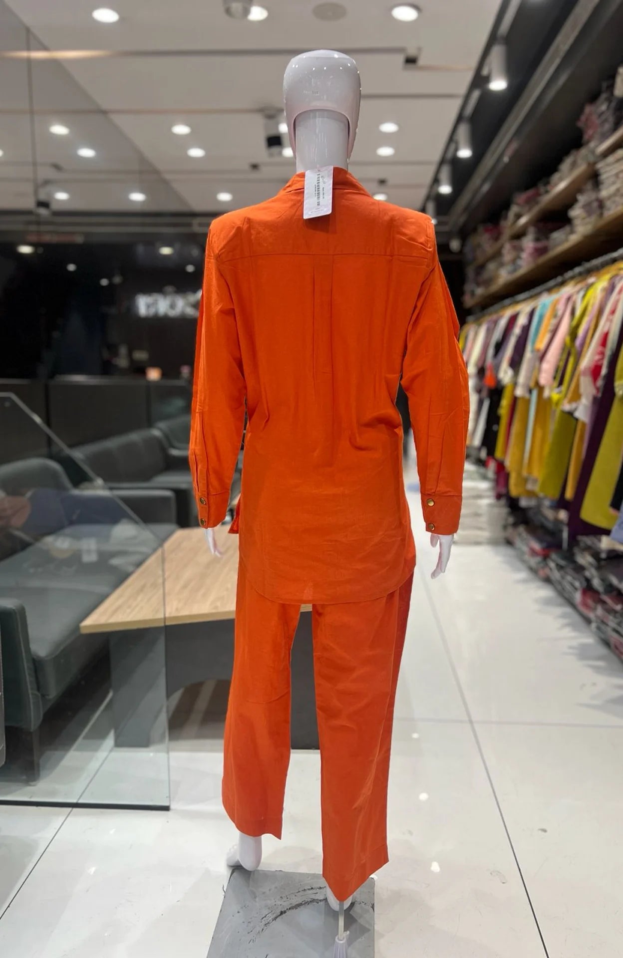 Orange Slub Cotton Co-ord Set for Women | Shirt Style Hand Work Cord Set