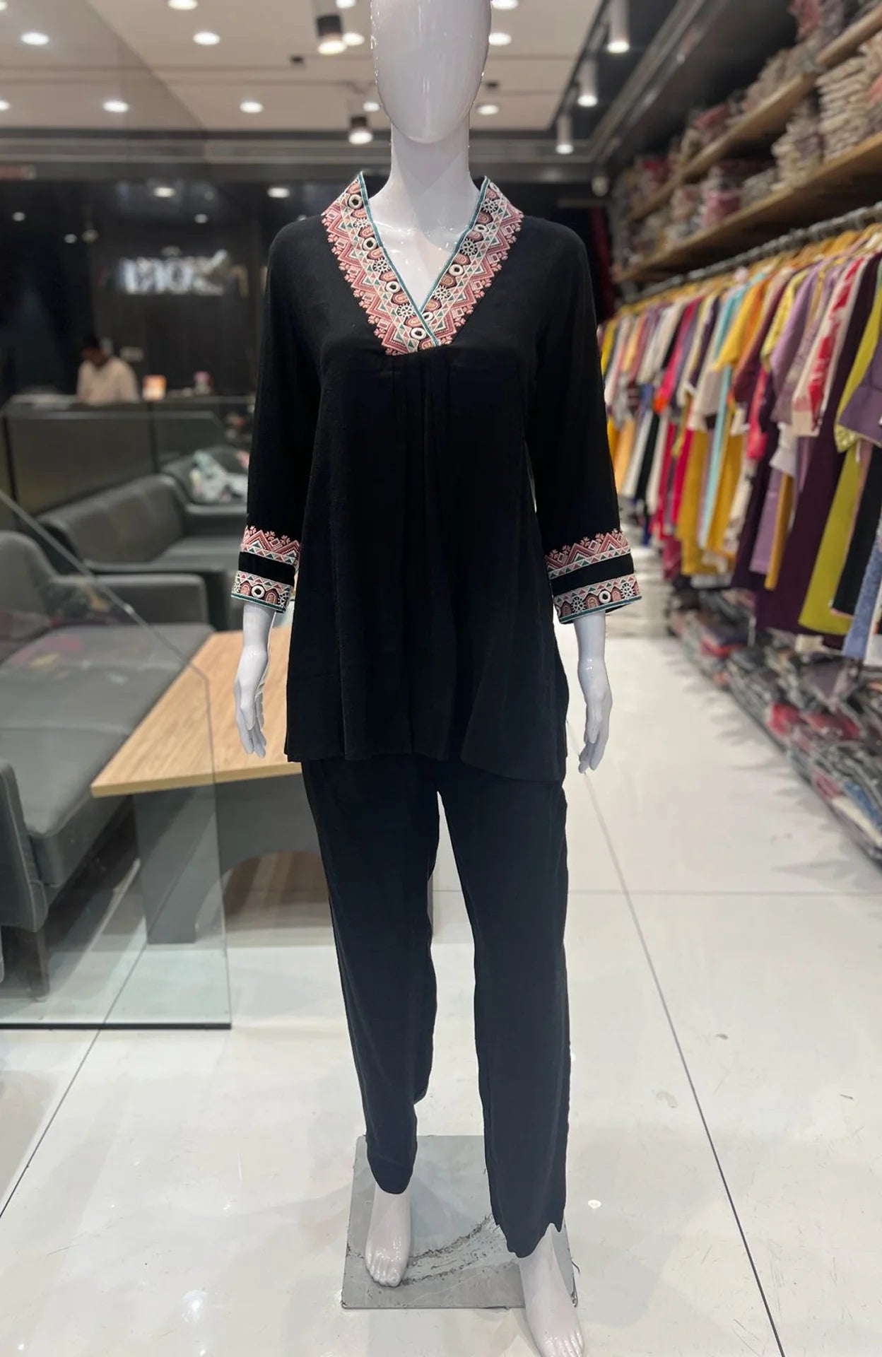 Black Rayon Embroidered Cord Set for Women | Stylish Co-ord Set with Designer Work