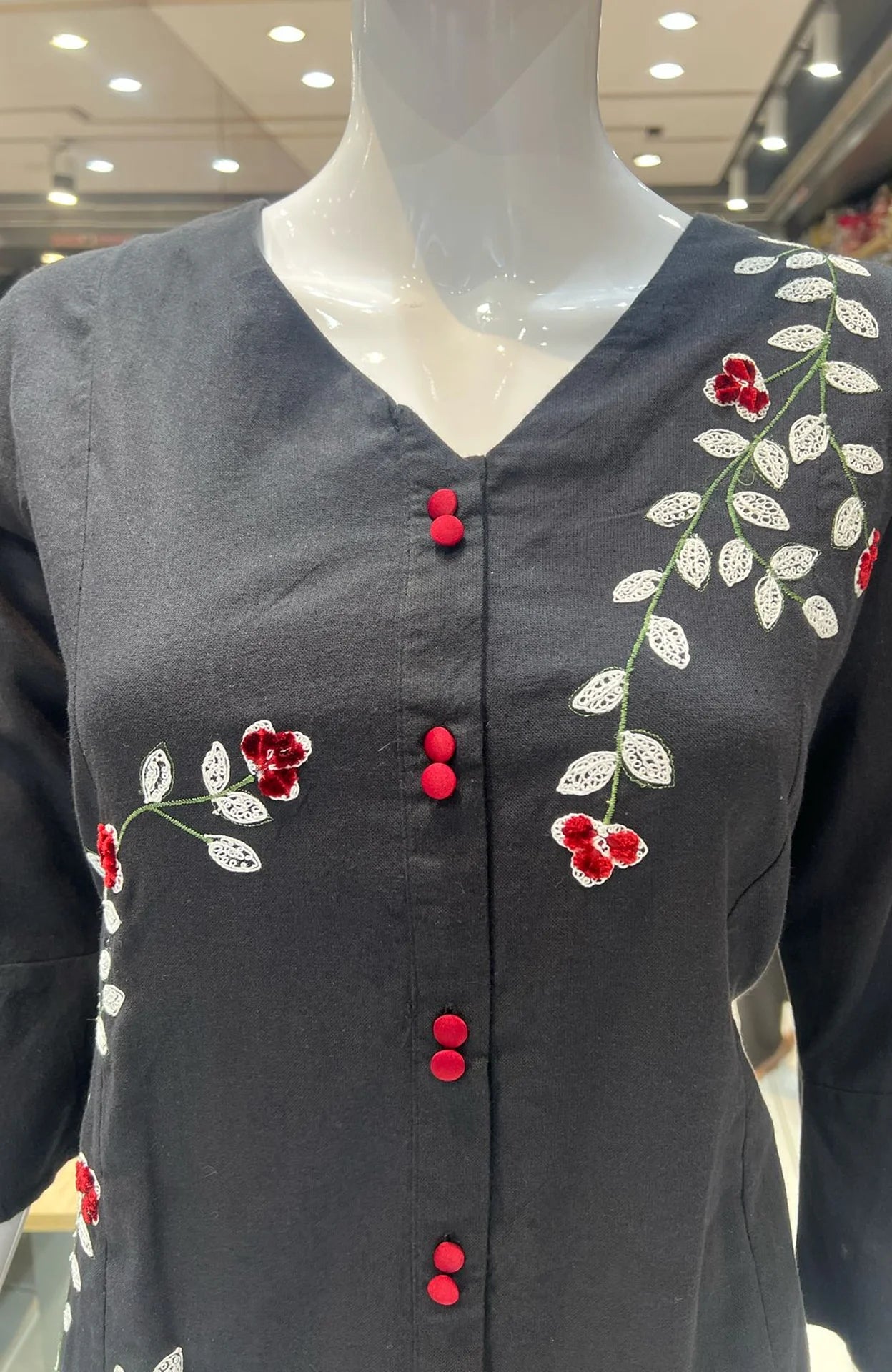 Black Slub Cotton Embroidered Co-ord Set for Women | Elegant Cord Set