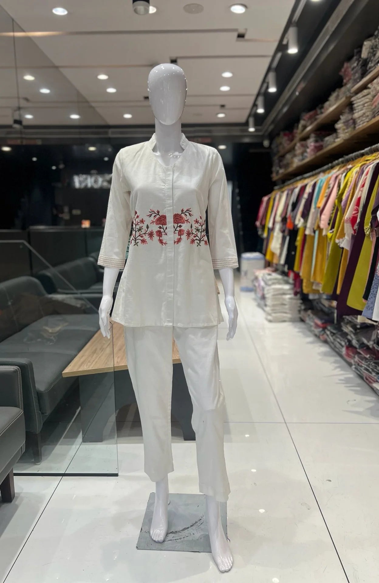 White Slub Cotton Embroidered Co-ord Set for Women | Premium Cord Set