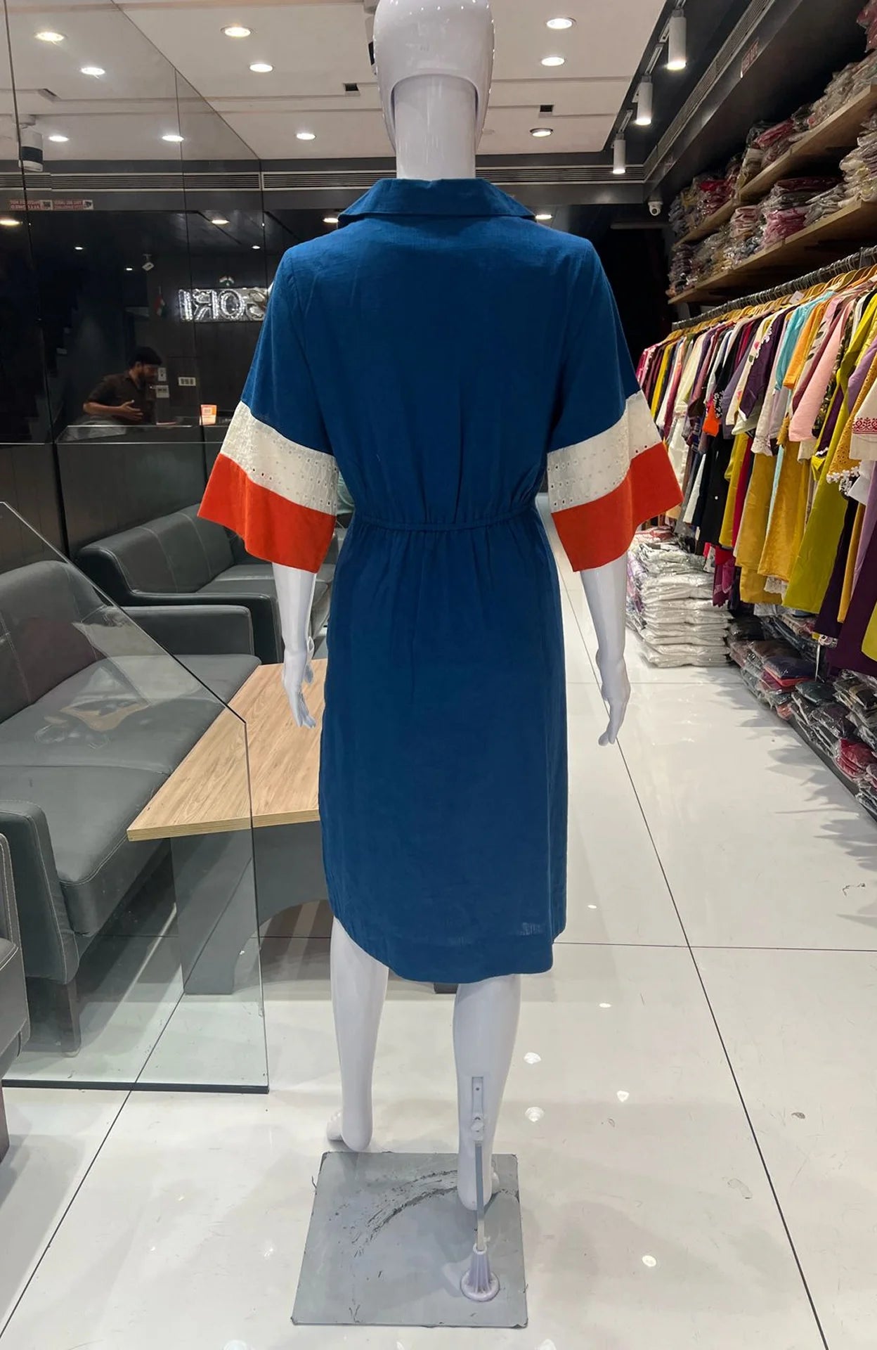 Multicolor Slub Cotton Schiffli One Piece Dress for Women | Dyed Casual Wear Dress