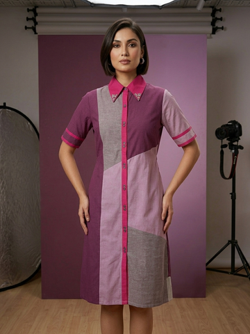Multi Colour Linen Cotton Shirt Dress for Women | Button Work Casual & Office Wear One Piece