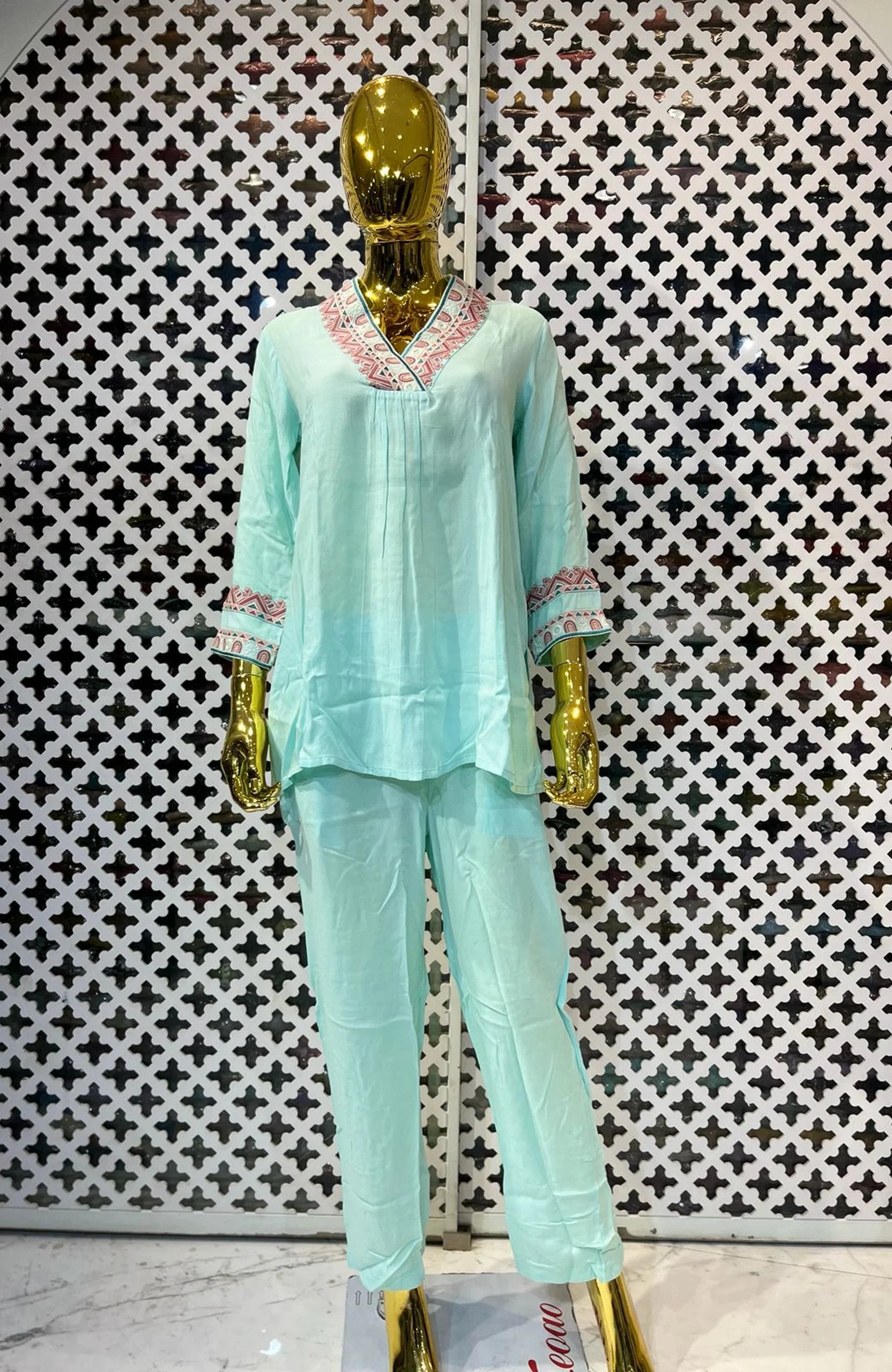 Sky Blue Embroidered Rayon Co-Ord Set for Women | Elegant 2 Piece Casual & Office Wear Outfit
