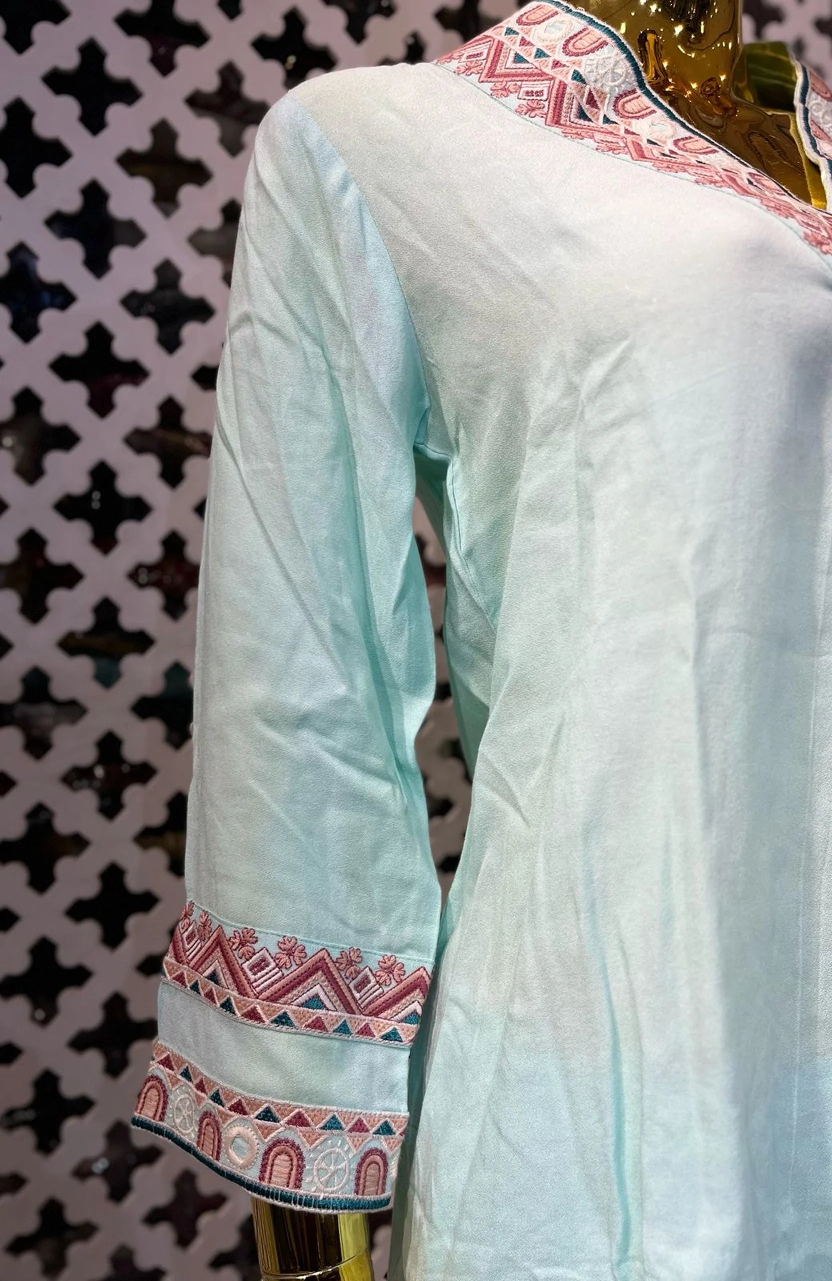 Sky Blue Embroidered Rayon Co-Ord Set for Women | Elegant 2 Piece Casual & Office Wear Outfit