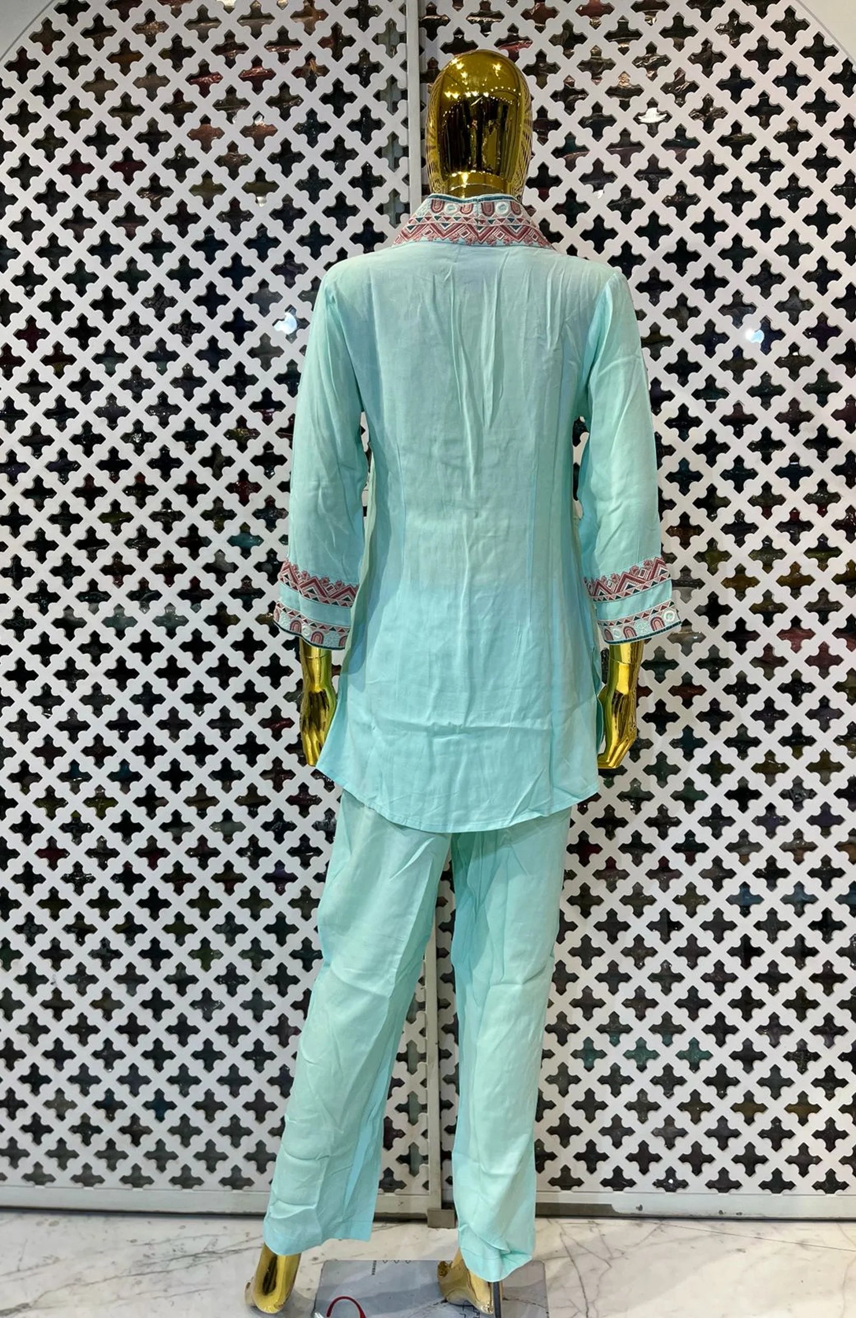 Sky Blue Embroidered Rayon Co-Ord Set for Women | Elegant 2 Piece Casual & Office Wear Outfit
