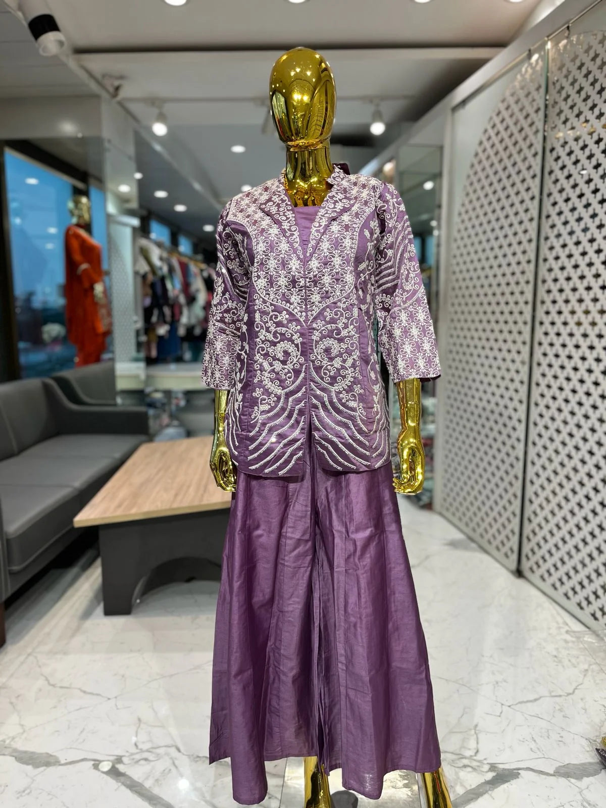 Purple Silk White Embroidery & Sequins 2 Piece Cord Set for Women | Designer Ethnic Wear