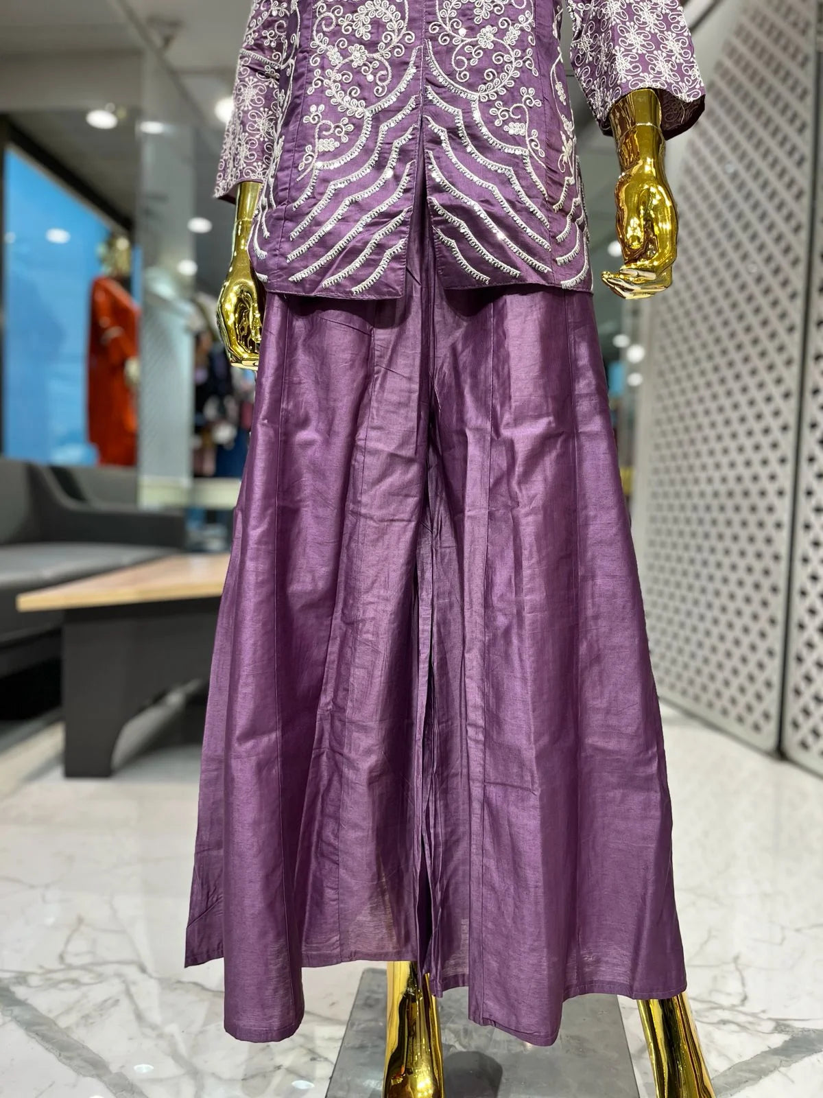 Purple Silk White Embroidery & Sequins 2 Piece Cord Set for Women | Designer Ethnic Wear