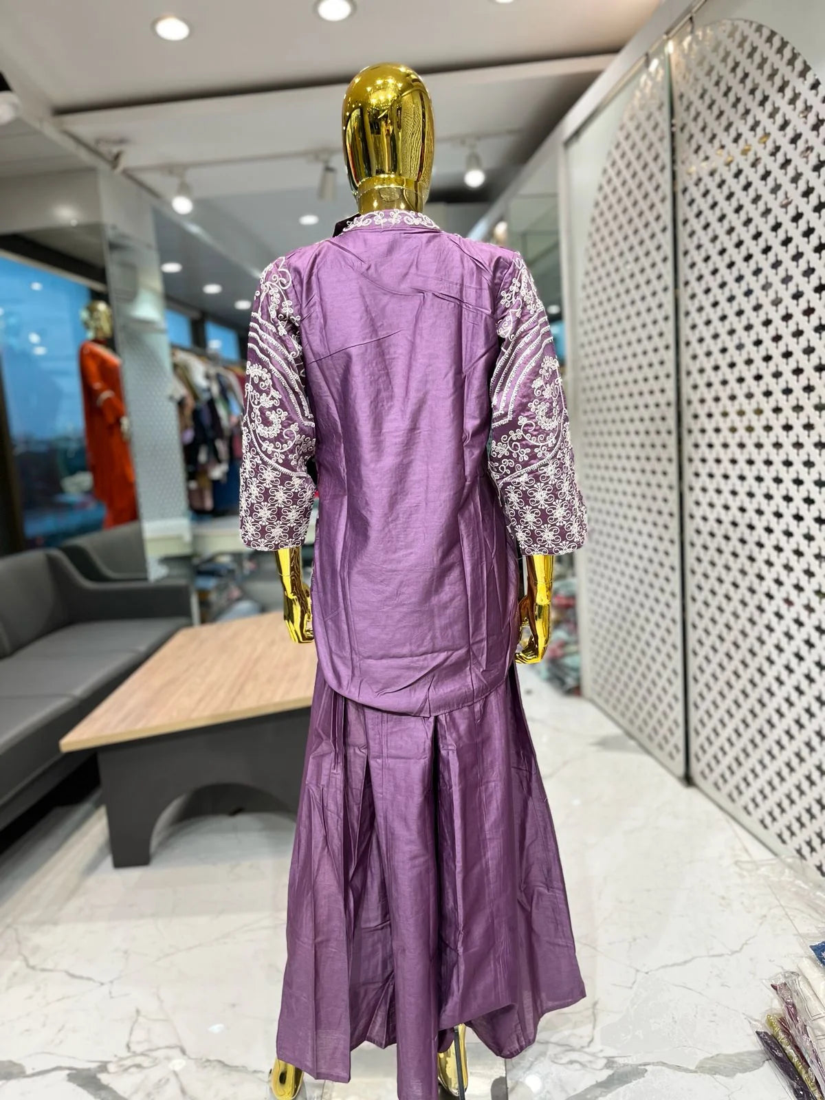 Purple Silk White Embroidery & Sequins 2 Piece Cord Set for Women | Designer Ethnic Wear