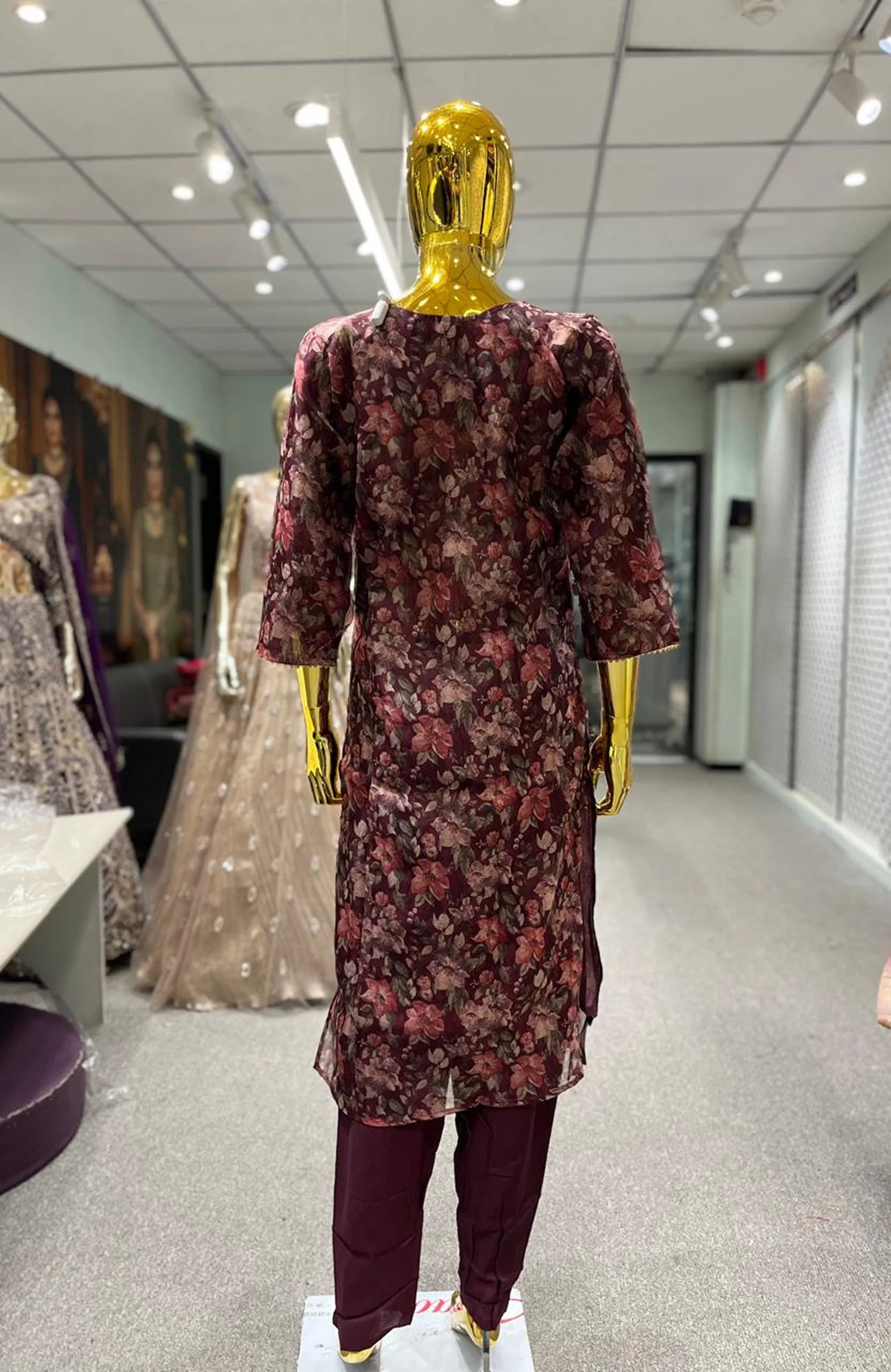 Maroon Chiffon Handwork 3 Piece Kurti Pant Dupatta Set for Women | Designer Ethnic Wear