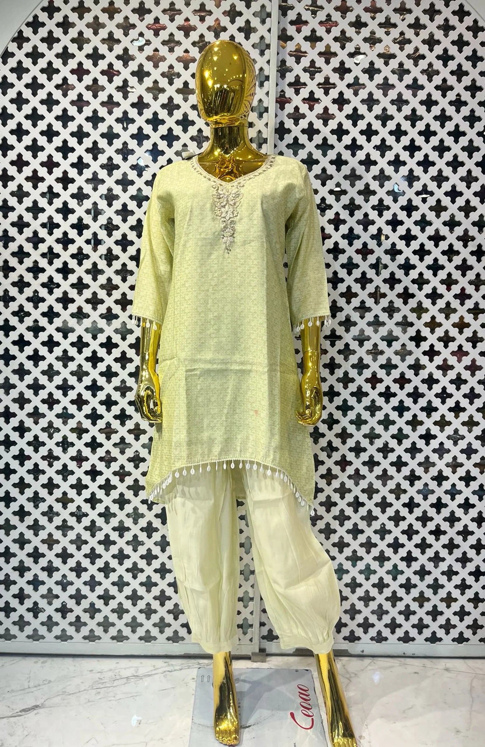 Pista Green Pure Silk Hand & Lace Work Co-Ord Set for Women | Designer 2 Piece Cord Set