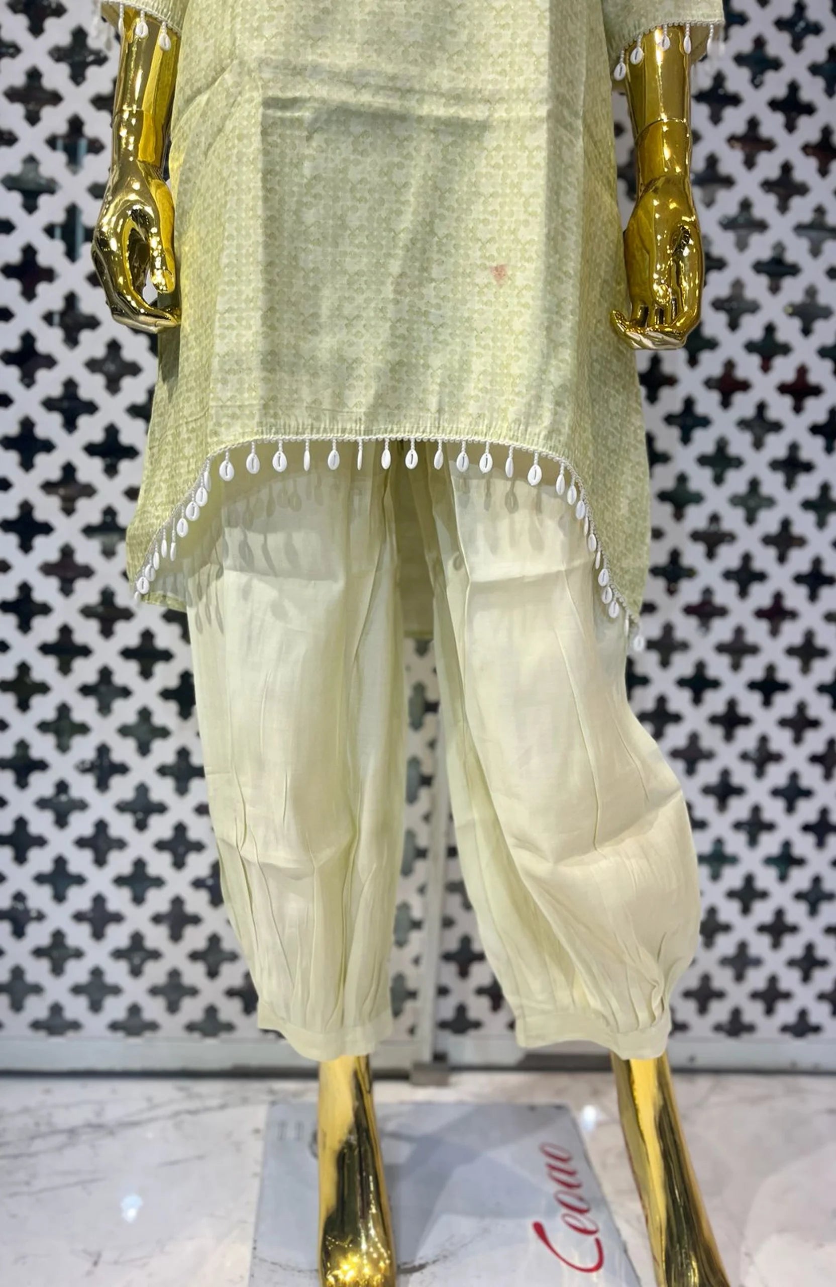 Pista Green Pure Silk Hand & Lace Work Co-Ord Set for Women | Designer 2 Piece Cord Set