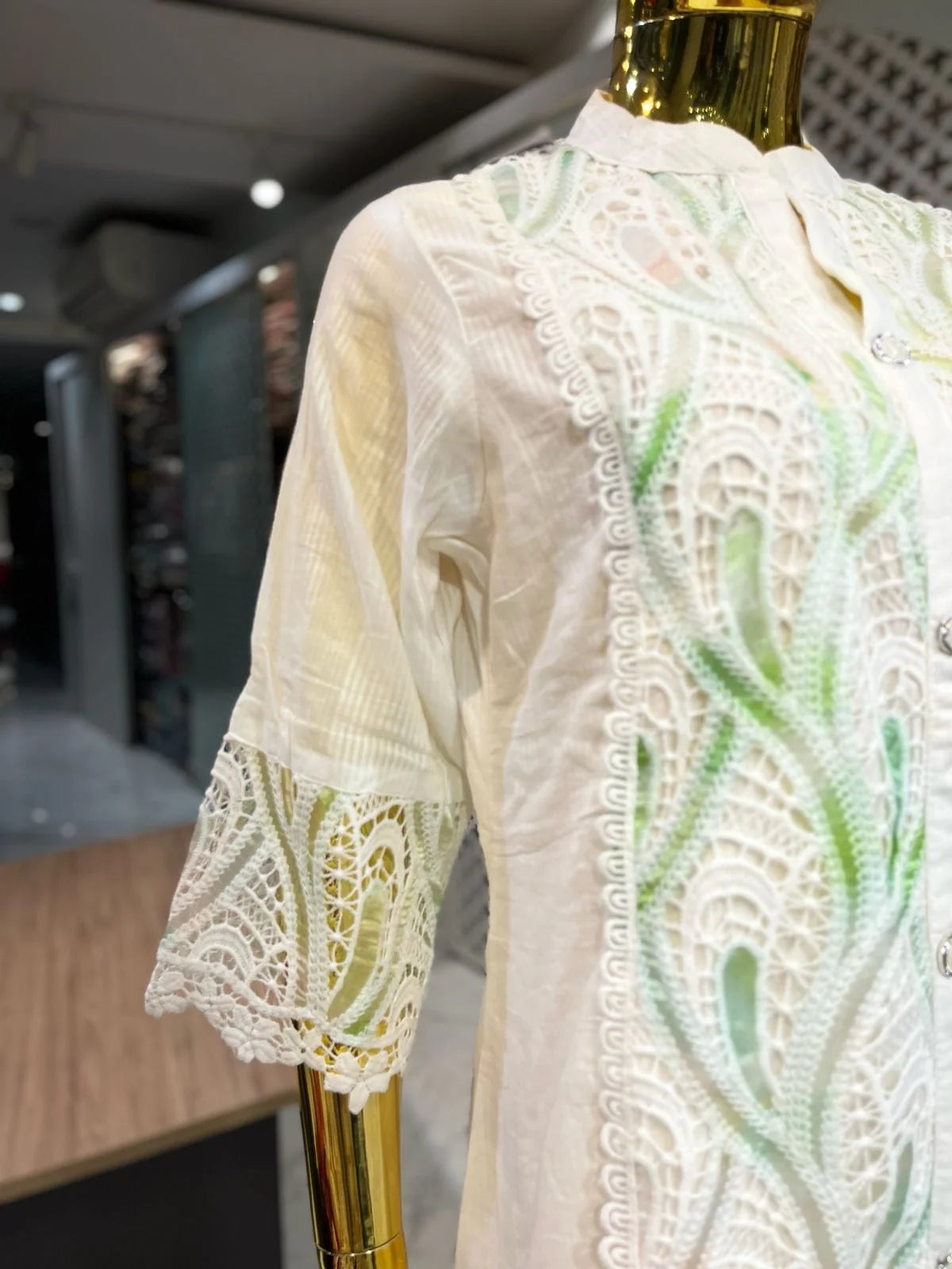 White Green Cotton Peach Work Two Piece Co-ord Set for Women | Designer Ethnic Wear