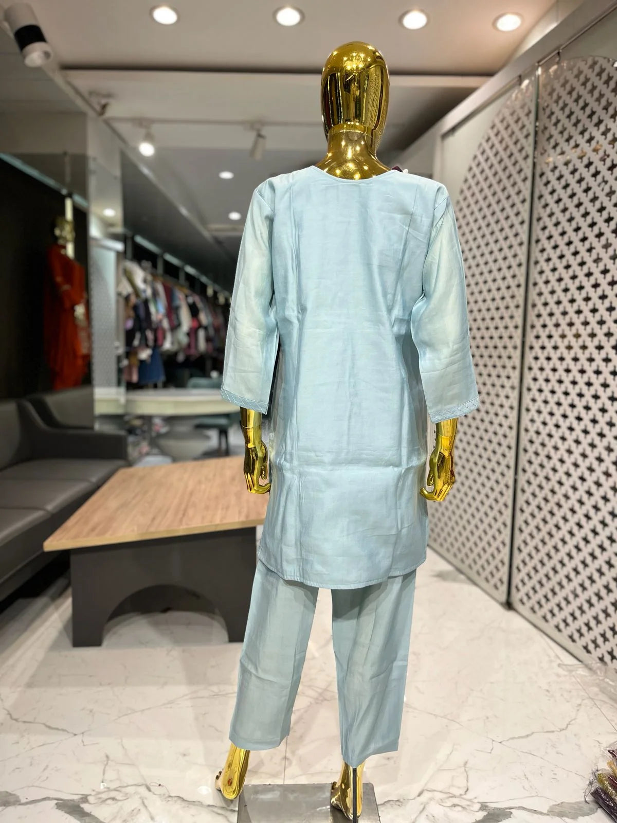 Sky Blue Silk Cotton Handwork 2 Piece Cord Set for Women | Designer Casual Co-Ord Set