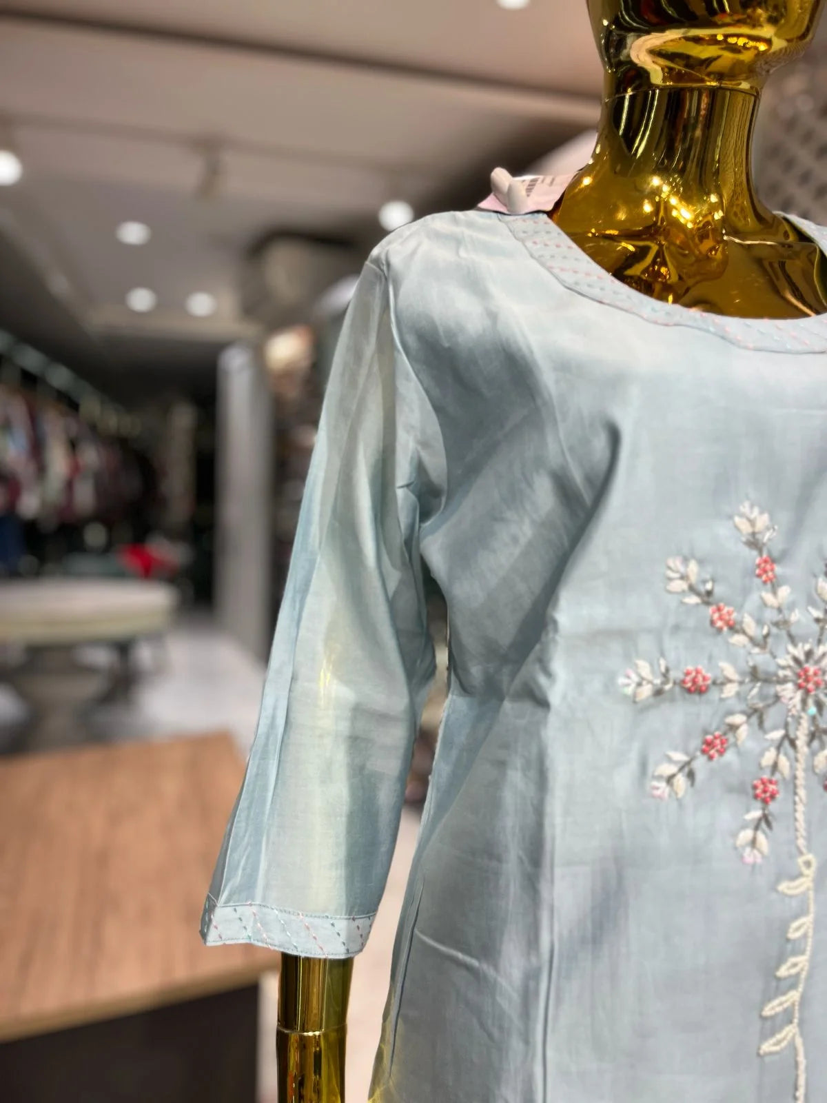 Sky Blue Silk Cotton Handwork 2 Piece Cord Set for Women | Designer Casual Co-Ord Set