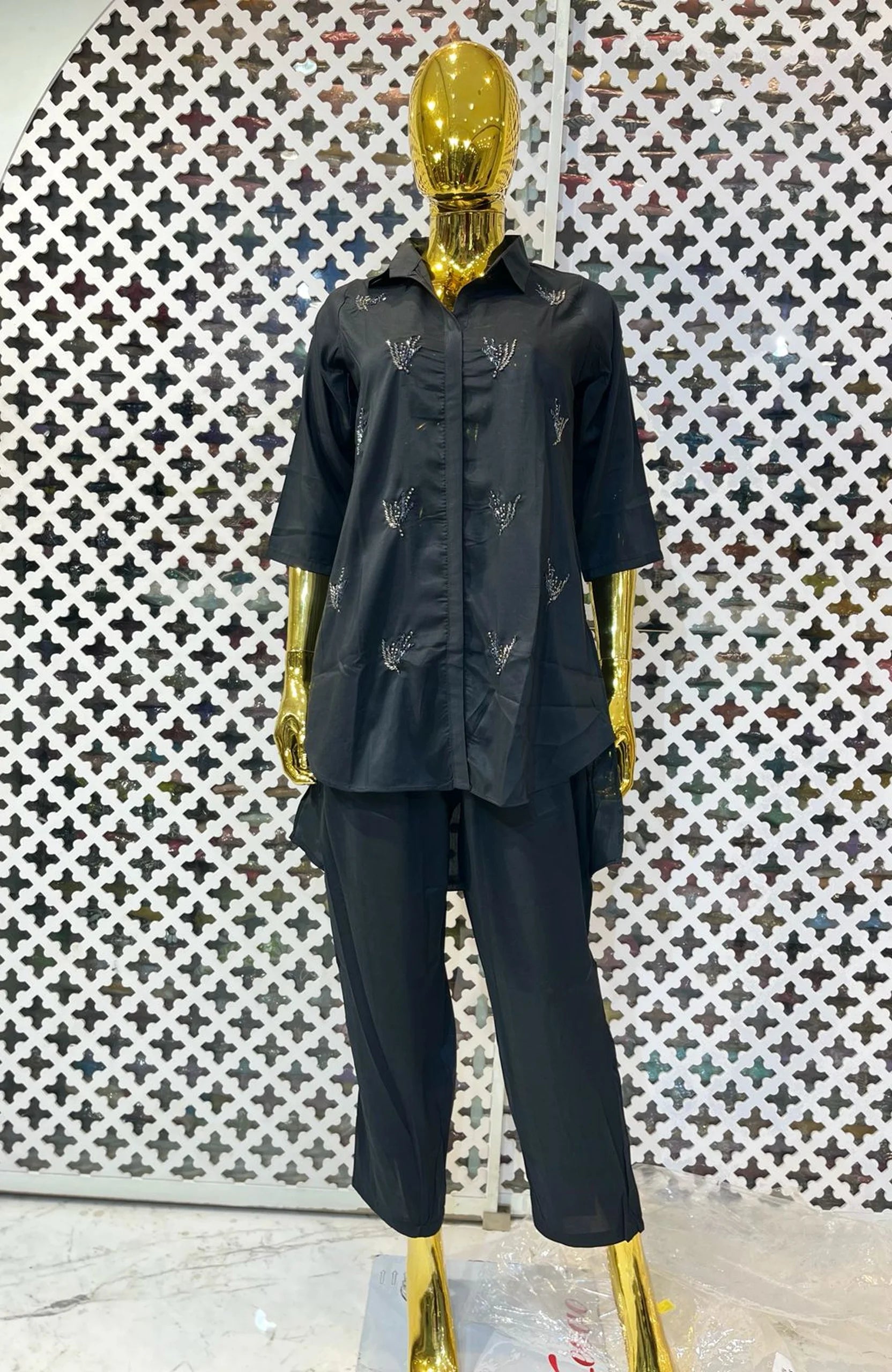 Black Modal Silk Hand Work Co-Ord Set for Women | Premium Designer 2 Piece Cord Set
