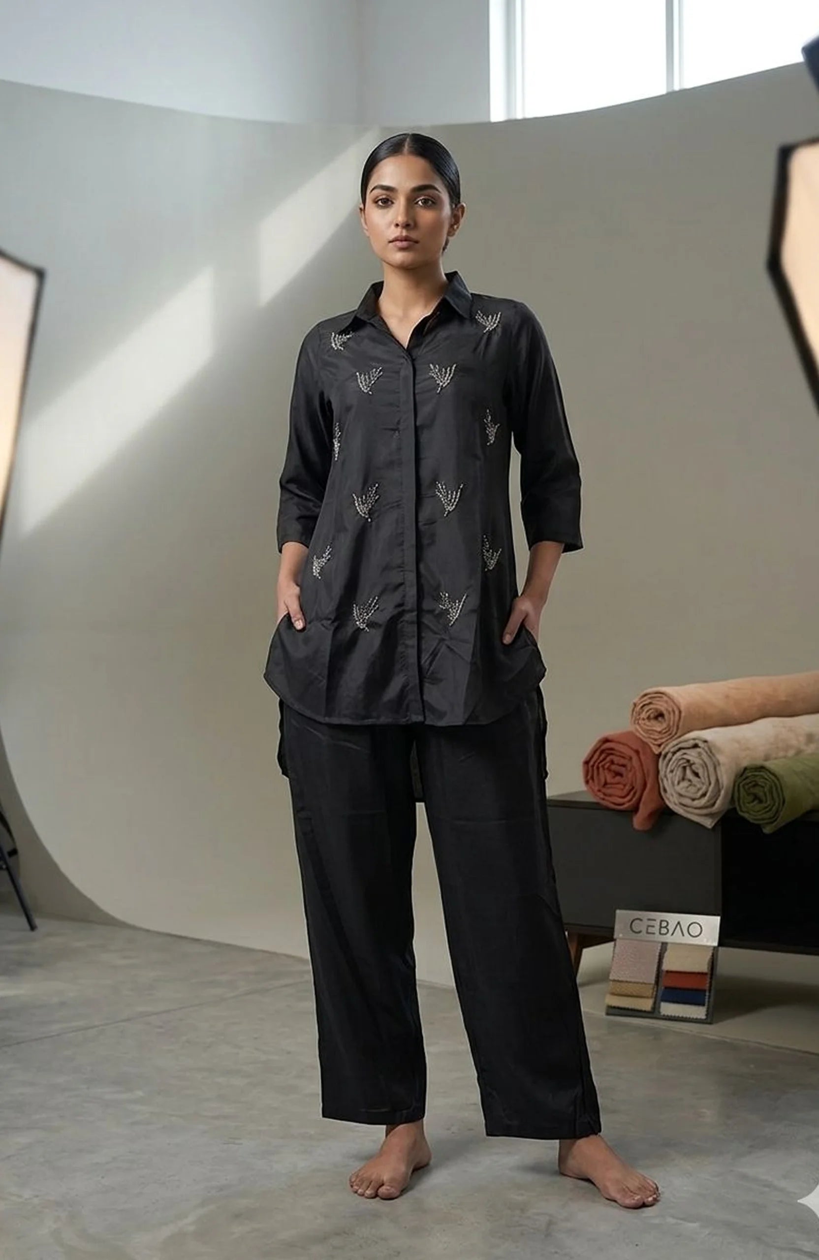 Black Modal Silk Hand Work Co-Ord Set for Women | Premium Designer 2 Piece Cord Set