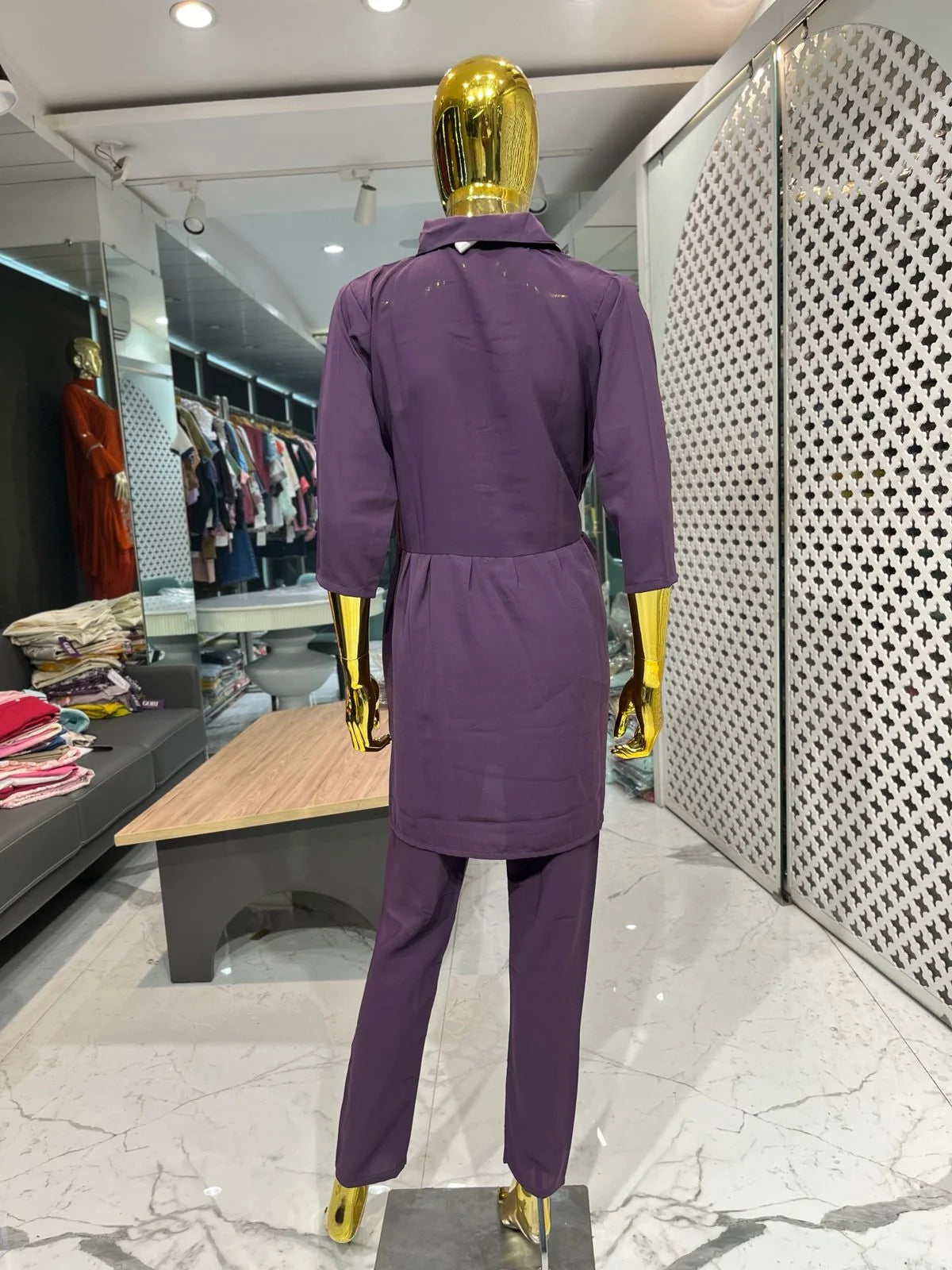 Purple Georgette Plain Belted 2 Piece Cord Set for Women | Designer Ethnic Co-ord Set