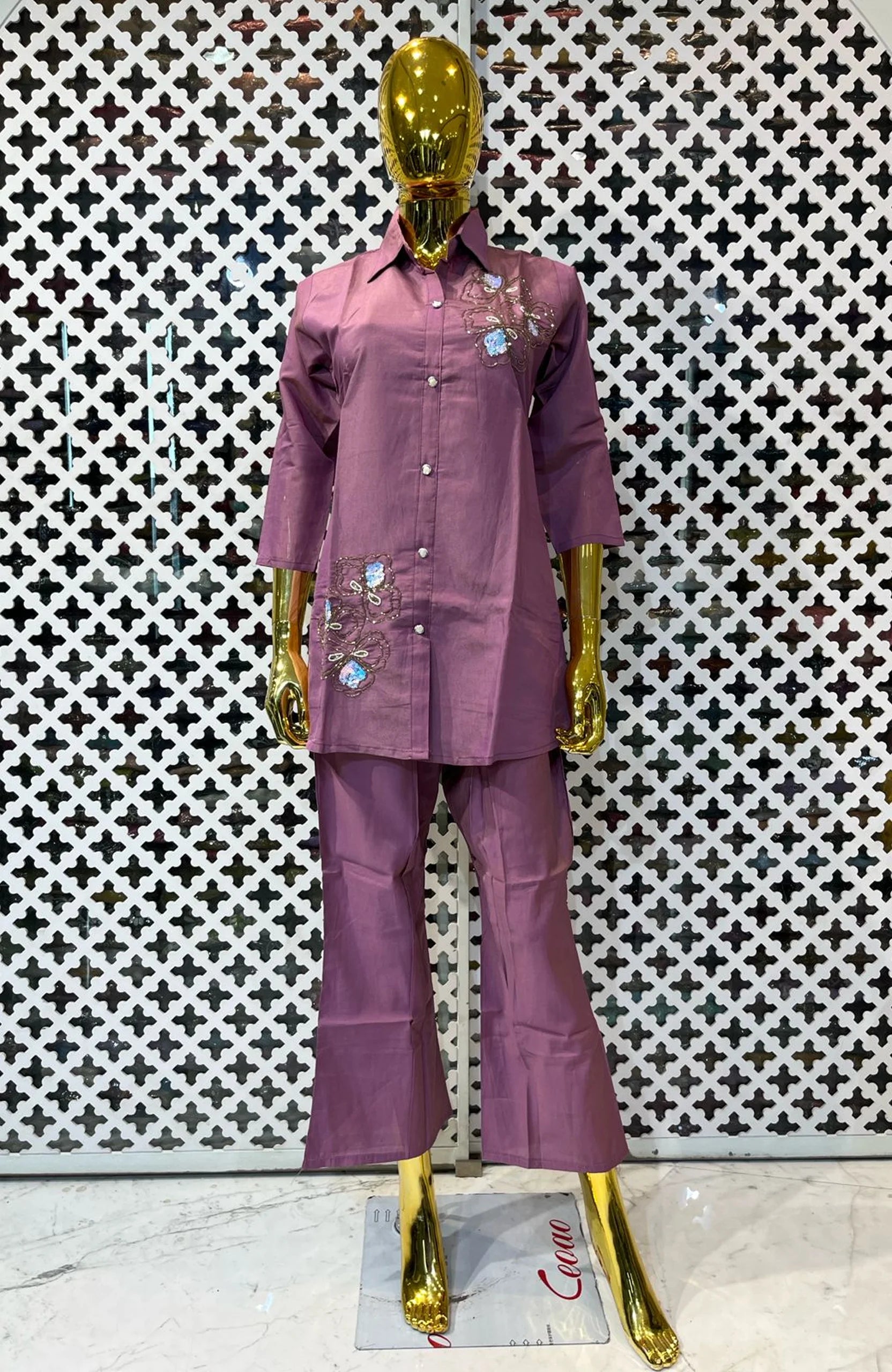 Purple Simmar Hand Work Co-Ord Set for Women | Designer 2 Piece Cord Set with Floral Embellishments