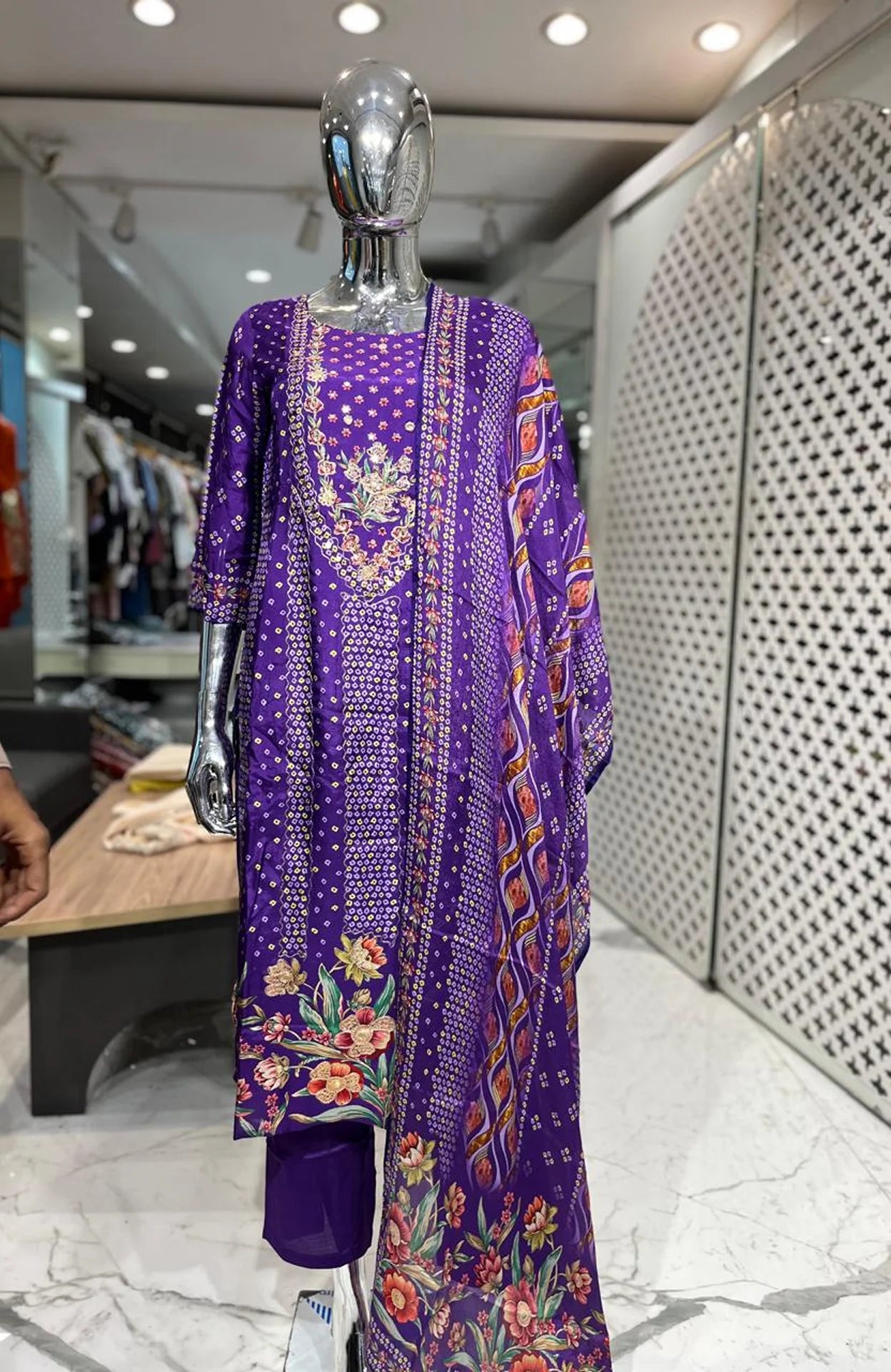Purple Pure Silk Kasap & Golden Work 3 Piece Fancy Kurti Pant Dupatta Set for Women | Designer Ethnic Wear