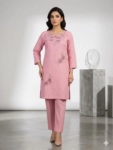Pink Cotton Patch & Embroidery 2 Piece Cord Set for Women | Designer Ethnic Co-Ord Set