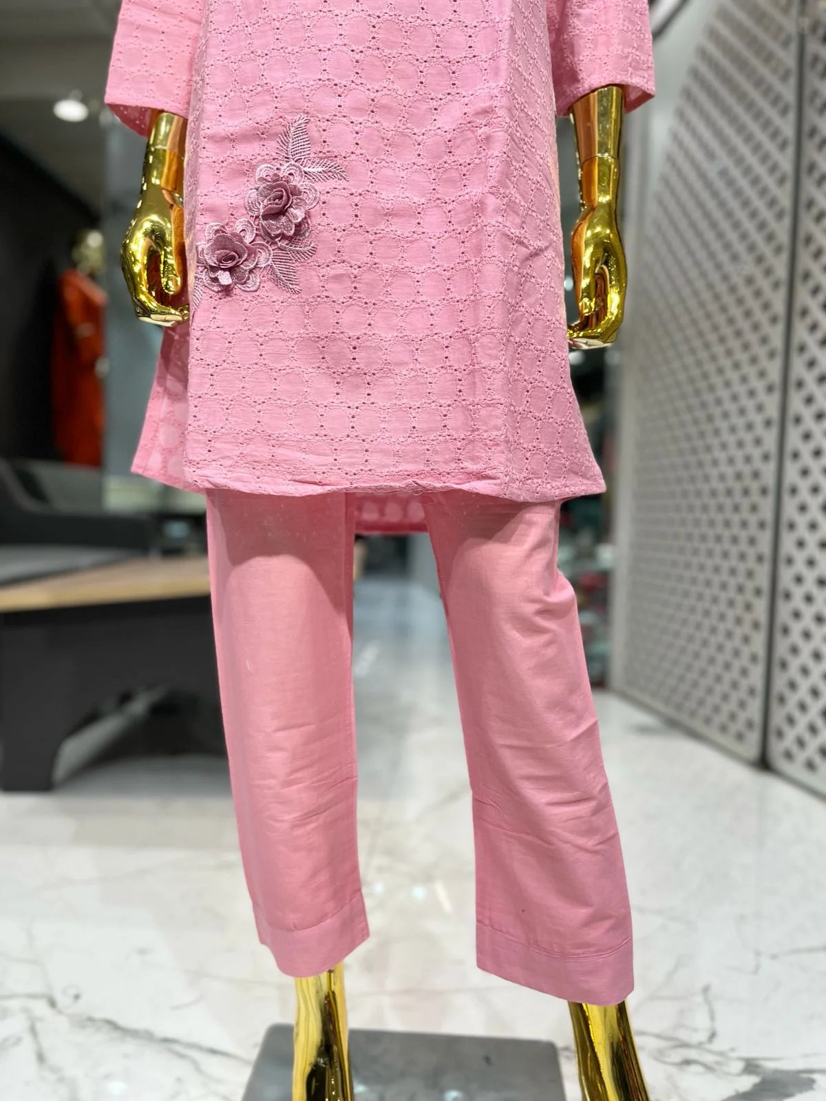 Pink Cotton Patch & Embroidery 2 Piece Cord Set for Women | Designer Ethnic Co-Ord Set