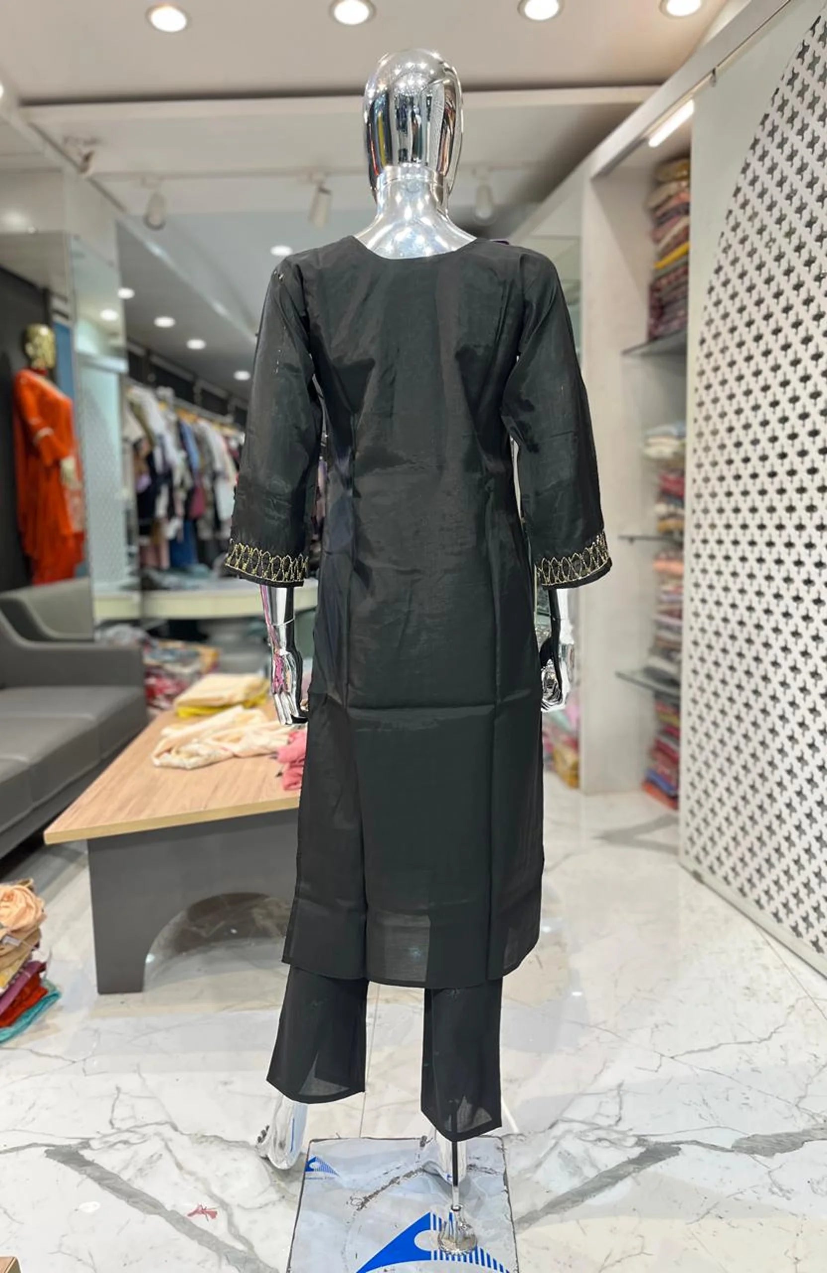 Black Silk Handwork 3 Piece Kurti Pant Dupatta Set for Women | Designer Ethnic Wear