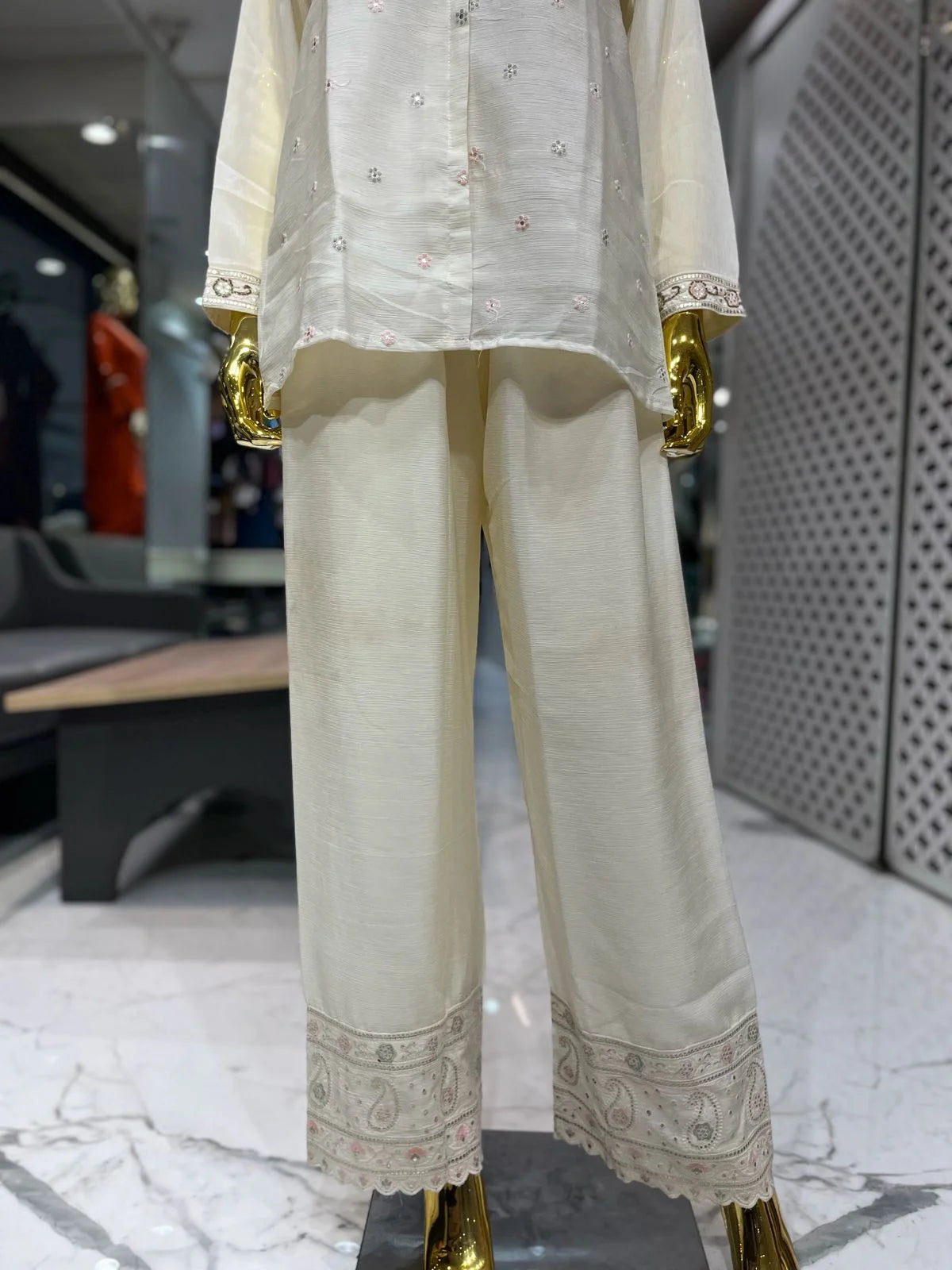 Cream Pure Chinon Gota Embroidered 2 Piece Cord Set for Women | Designer Ethnic Wear