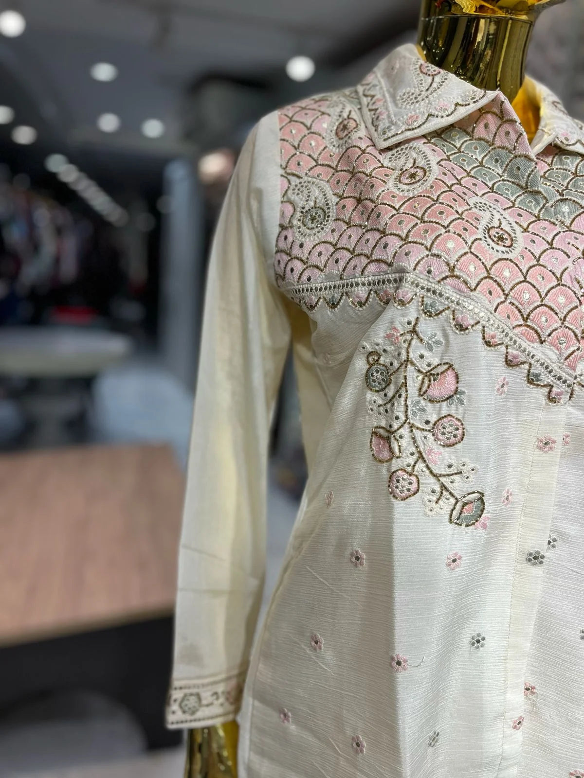 Cream Pure Chinon Gota Embroidered 2 Piece Cord Set for Women | Designer Ethnic Wear