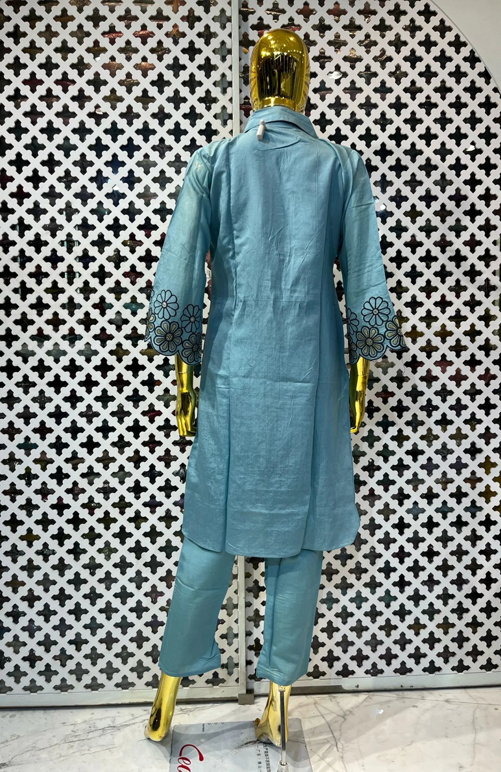 Blue Modal Silk Embroidered Co-Ord Set for Women | Elegant Floral Two Piece Cord Set