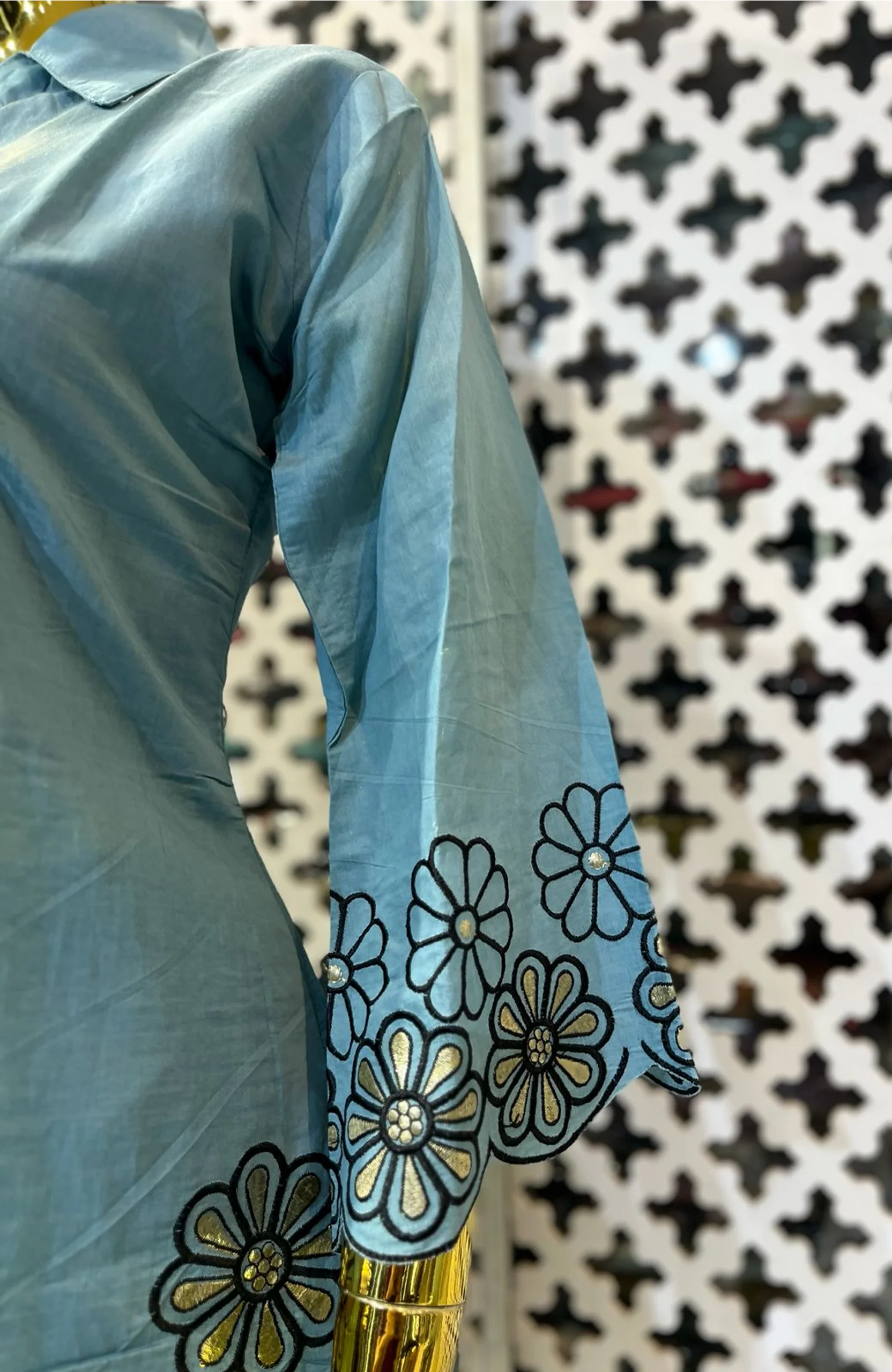 Blue Modal Silk Embroidered Co-Ord Set for Women | Elegant Floral Two Piece Cord Set