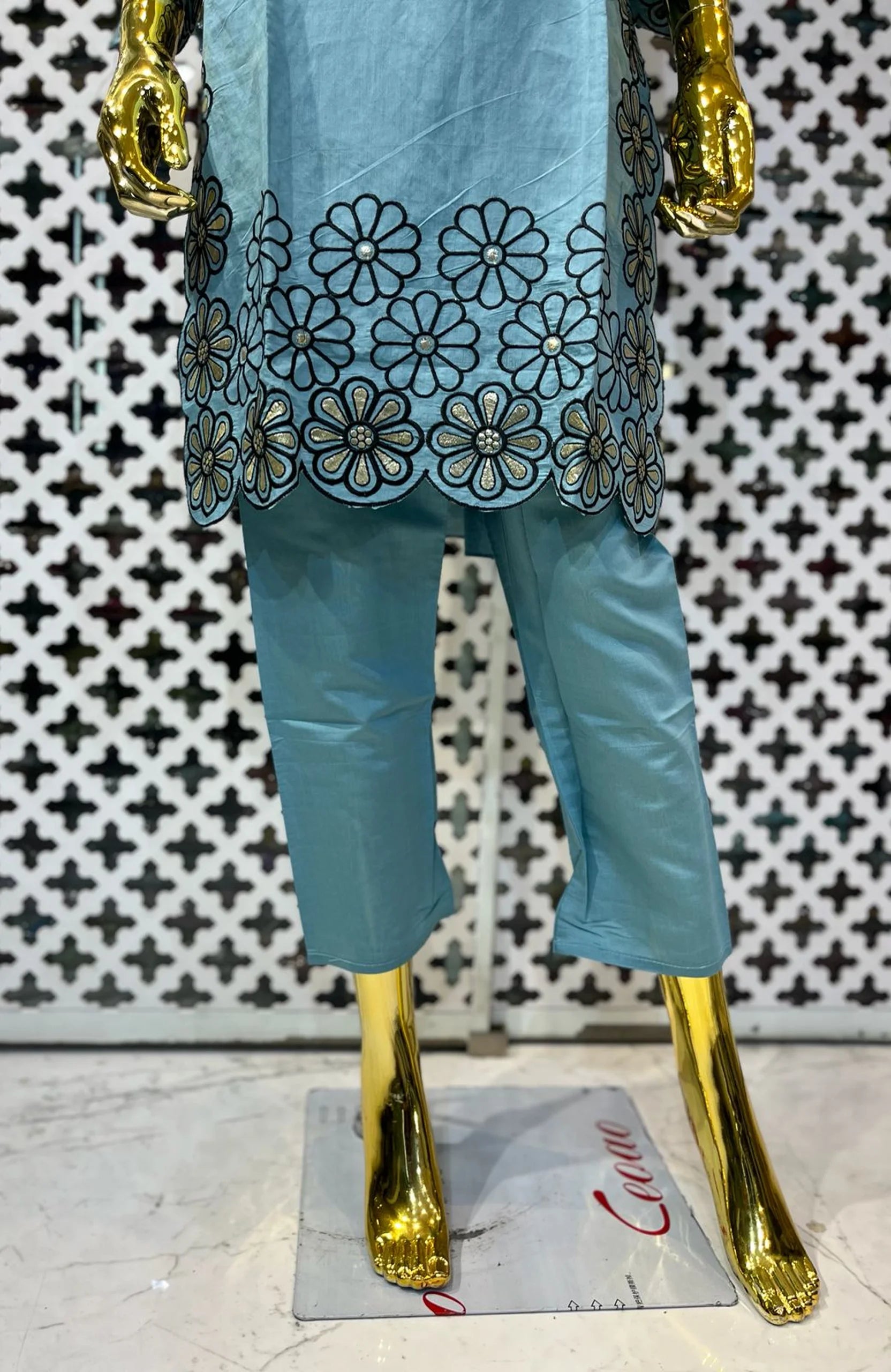 Blue Modal Silk Embroidered Co-Ord Set for Women | Elegant Floral Two Piece Cord Set
