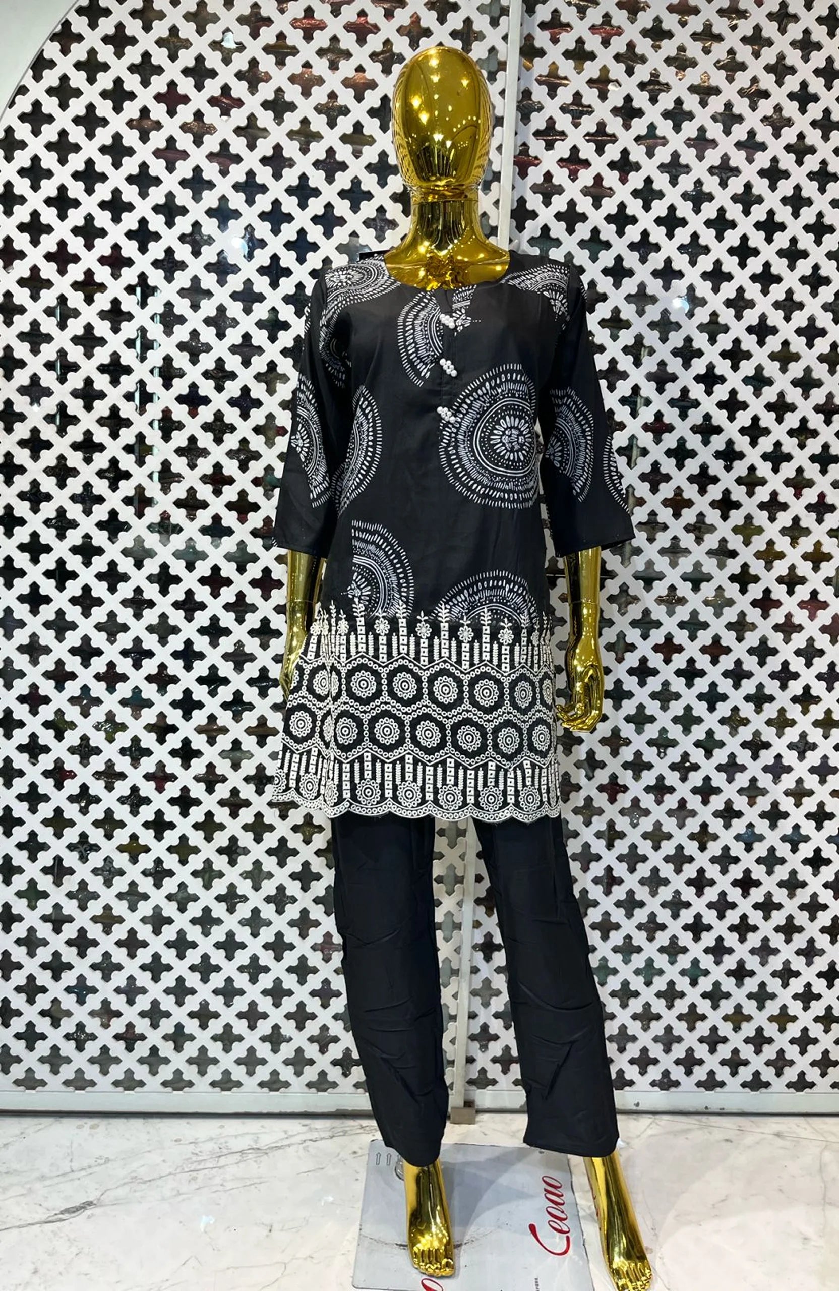 Black Pure Silk Embroidered Co-Ord Set for Women | Digital Pattern Designer 2 Piece Cord Set