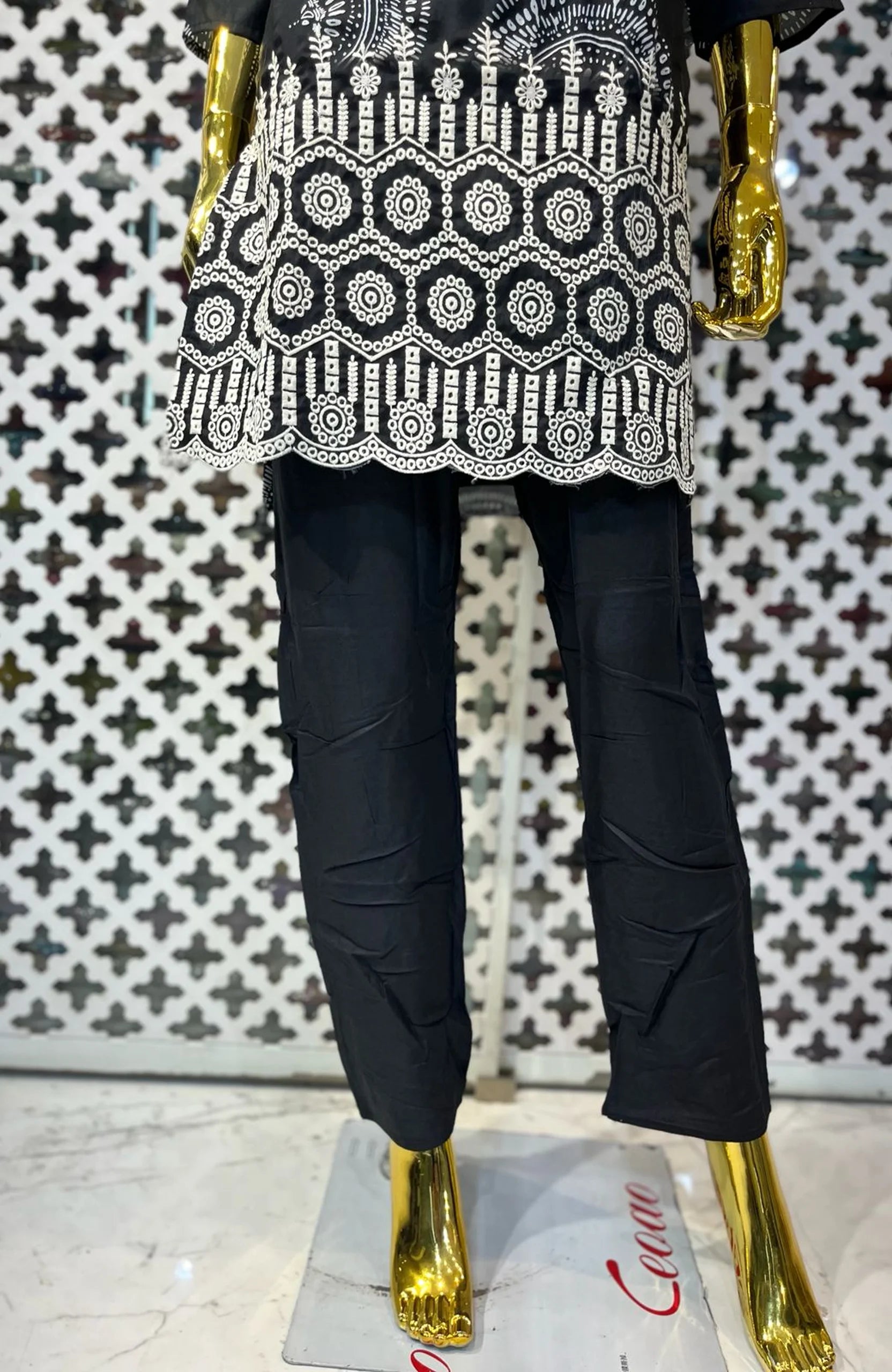 Black Pure Silk Embroidered Co-Ord Set for Women | Digital Pattern Designer 2 Piece Cord Set