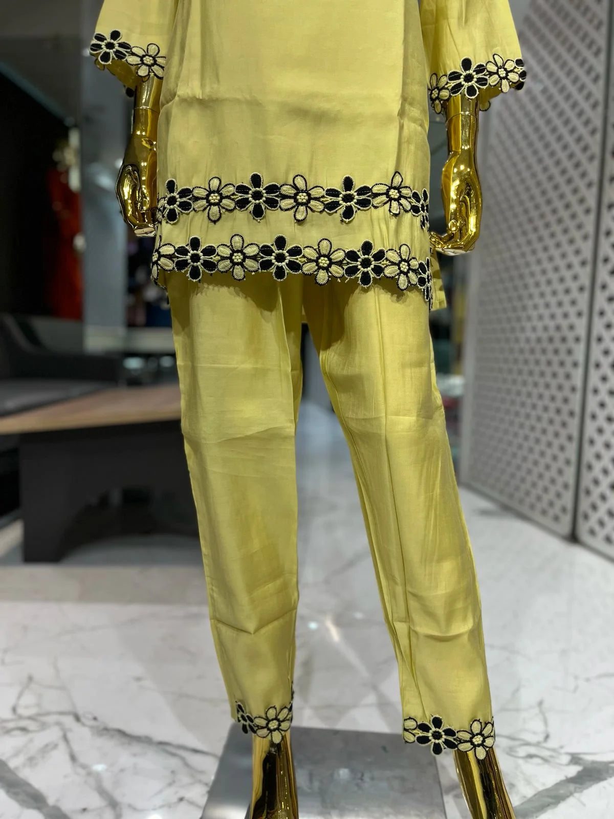 Lemon Yellow Silk Cotton Embroidery Work 2 Piece Cord Set for Women | Designer Ethnic Co-ord Set