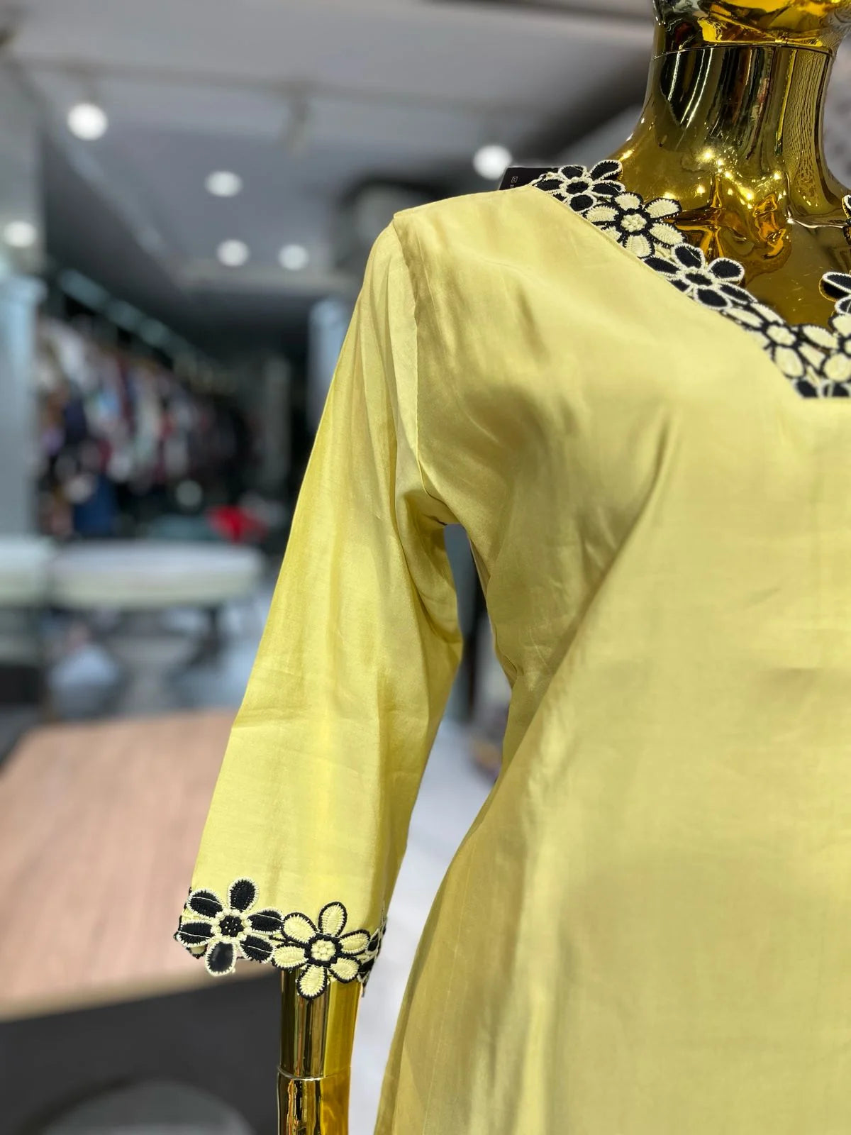Lemon Yellow Silk Cotton Embroidery Work 2 Piece Cord Set for Women | Designer Ethnic Co-ord Set