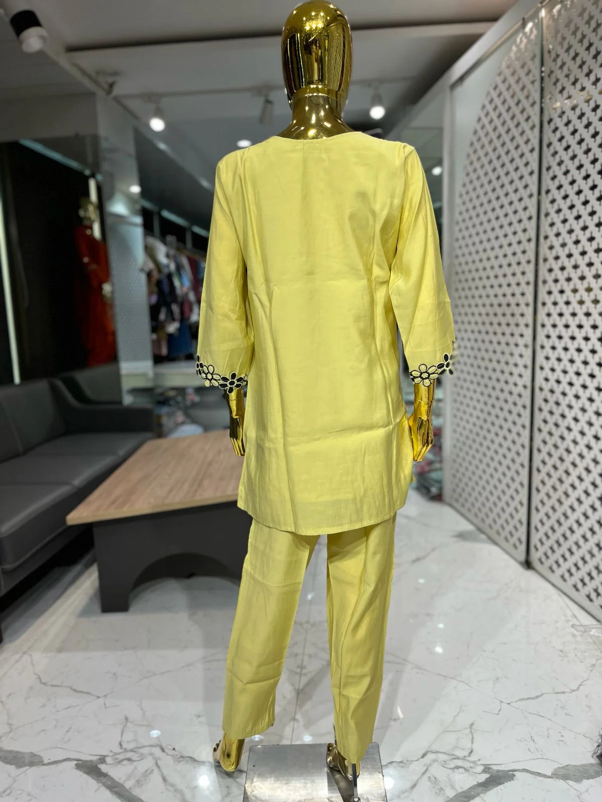 Lemon Yellow Silk Cotton Embroidery Work 2 Piece Cord Set for Women | Designer Ethnic Co-ord Set