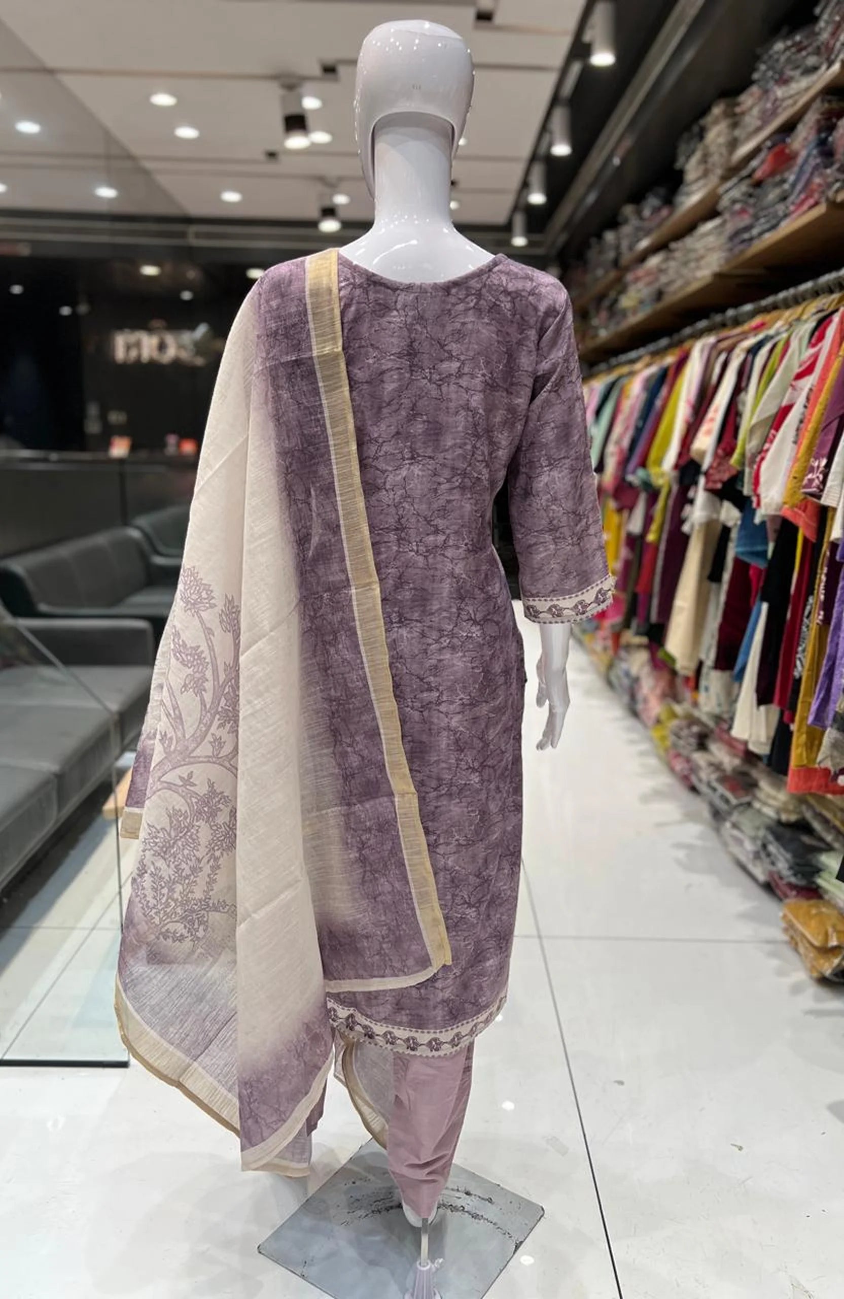 Light Purple Linen Cotton Hand Work Kurta Set with Dupatta for Women | Digital Print 3 Piece Ethnic Suit