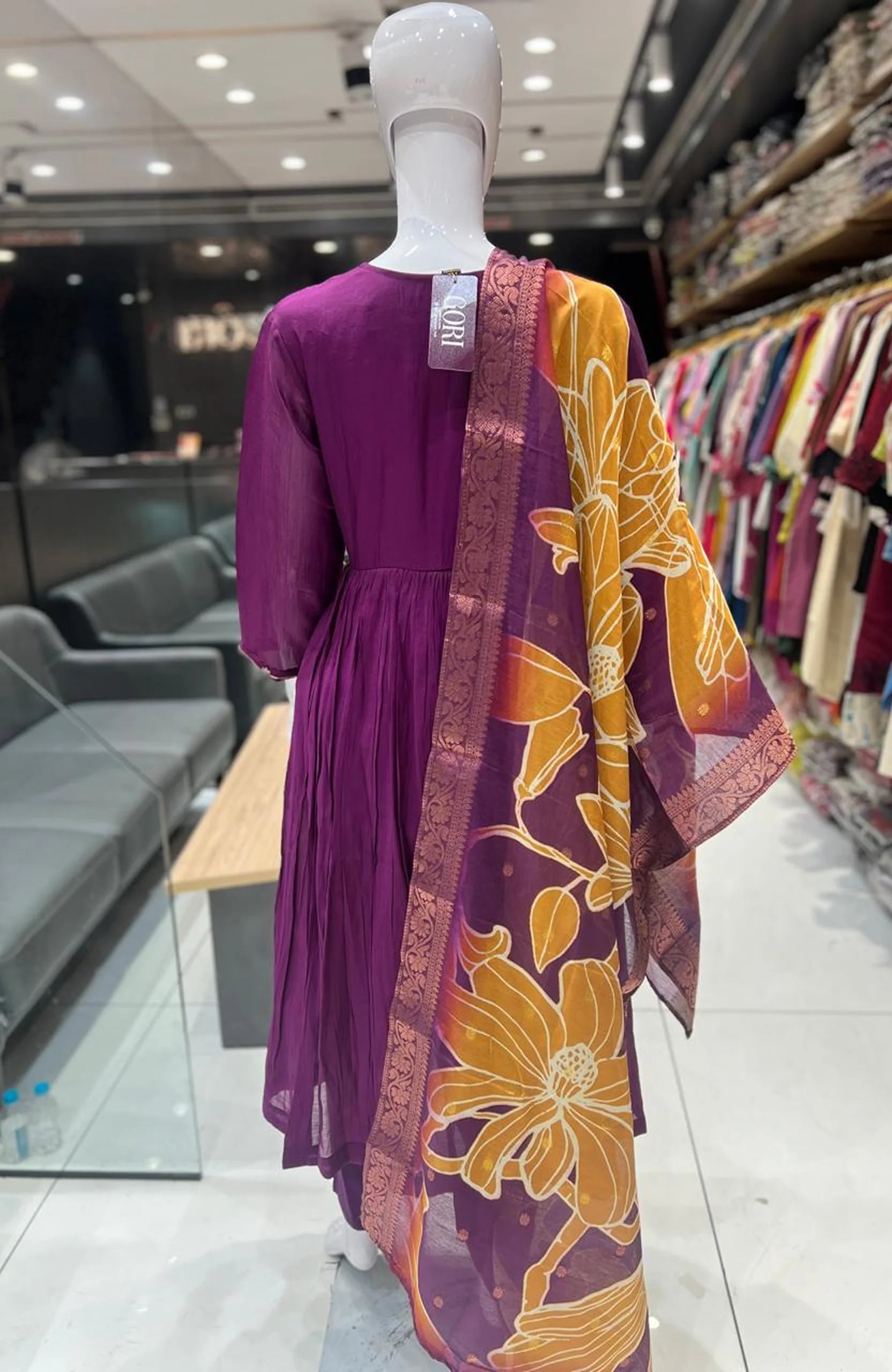 Wine Mal Chanderi Anarkali Kurta Set with Dupatta for Women | Hand Work 3 Piece Festive Suit