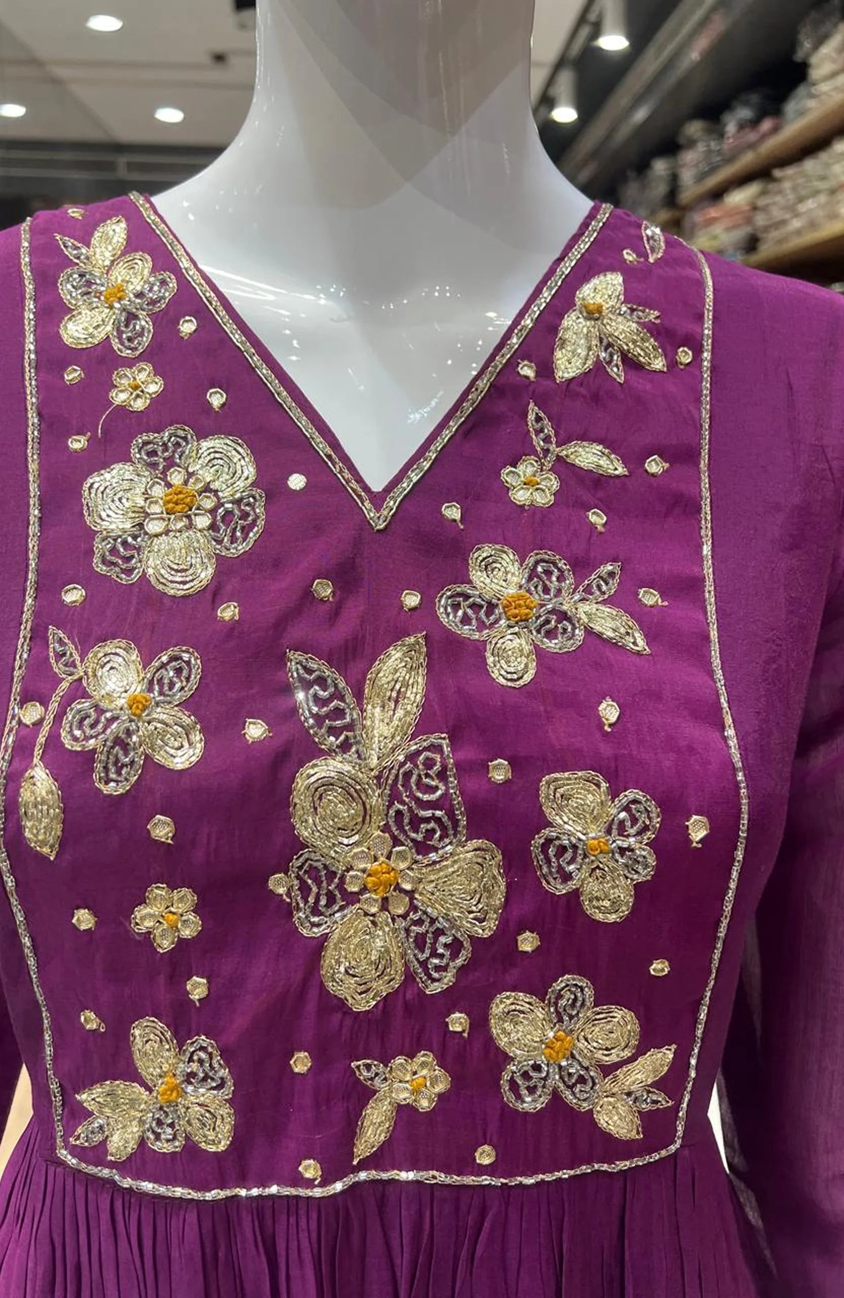 Wine Mal Chanderi Anarkali Kurta Set with Dupatta for Women | Hand Work 3 Piece Festive Suit