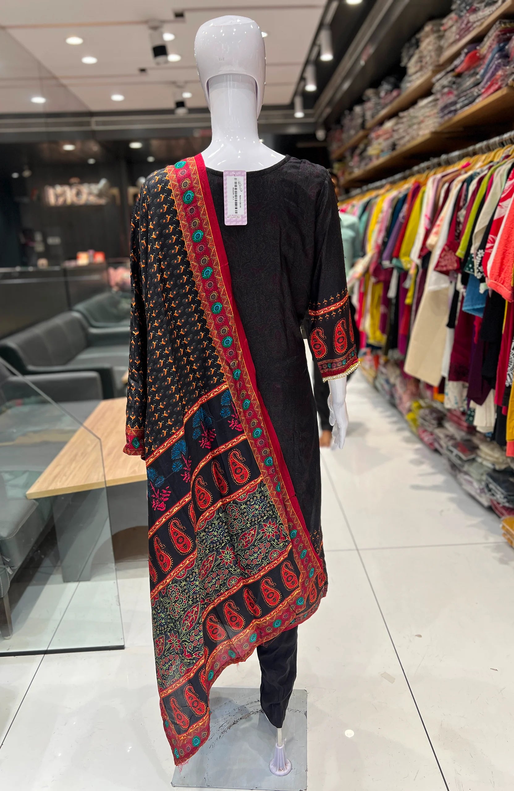 Black Maslinen Digital Print Kurta Set with Dupatta for Women | Hand Work 3 Piece Ethnic Suit