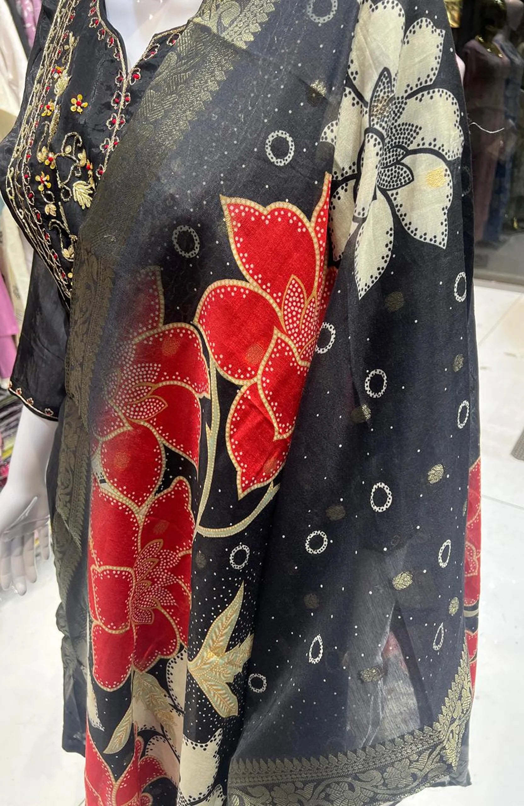 Black Mal Chanderi Anarkali Suit Set with Dupatta for Women | Hand Work 3 Piece Festive Wear