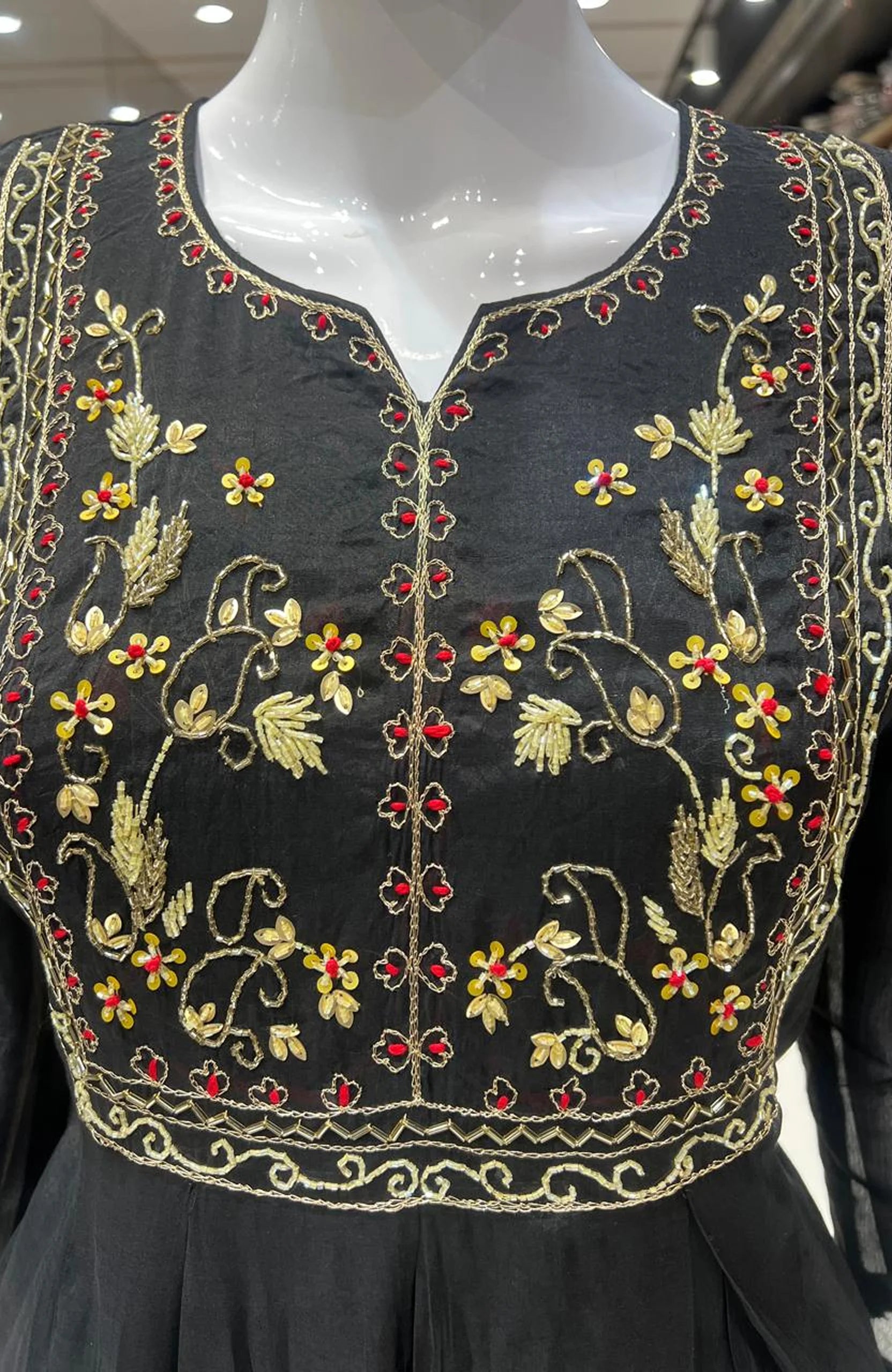 Black Mal Chanderi Anarkali Suit Set with Dupatta for Women | Hand Work 3 Piece Festive Wear