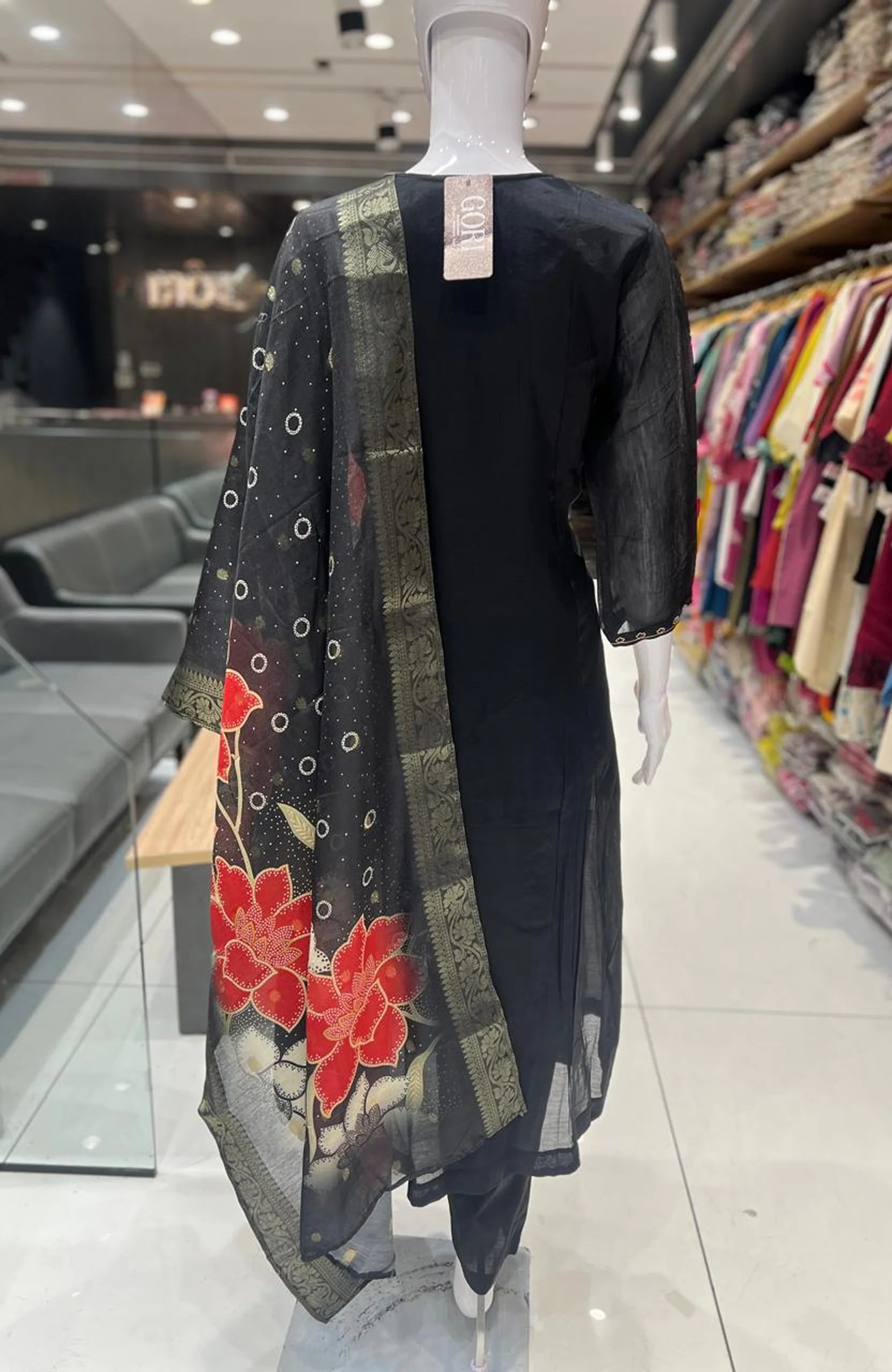 Black Mal Chanderi Anarkali Suit Set with Dupatta for Women | Hand Work 3 Piece Festive Wear