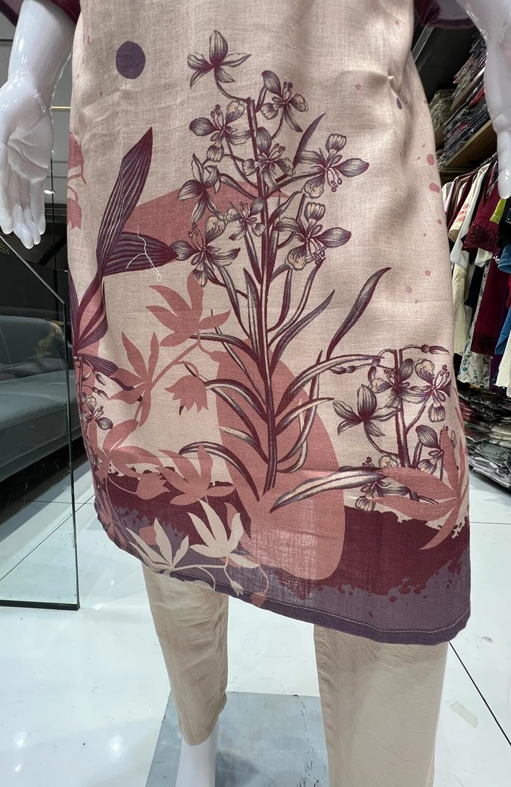 Light Chiku Vertican Silk Hand Work Kurta Set with Dupatta for Women | Digital Print 3 Piece Ethnic Suit